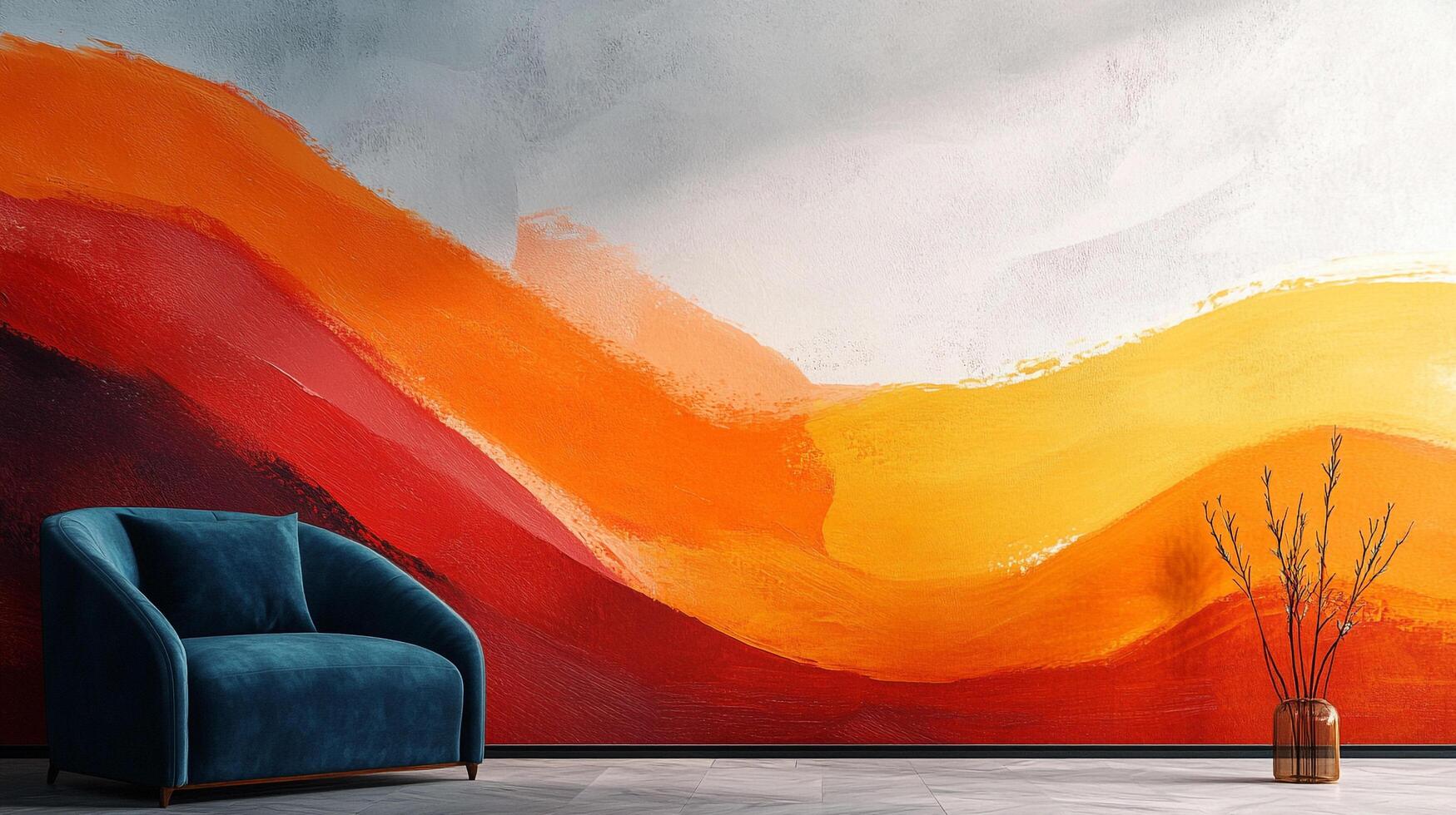 This piece features warm tones and flowing lines that evoke feelings of tranquility and warmth, capturing the essence of natural landscapes in a modern abstract style. photo