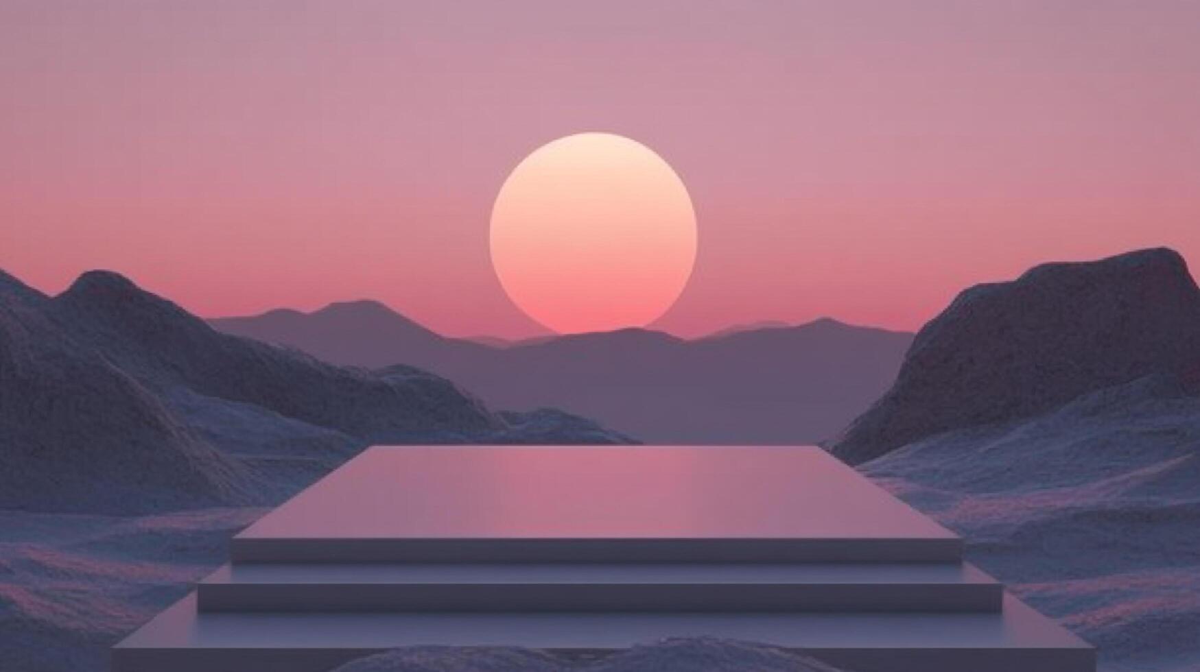 A tranquil landscape depicting a soft sunset behind mountains, creating a calm and peaceful atmosphere perfect for relaxation and contemplation. photo