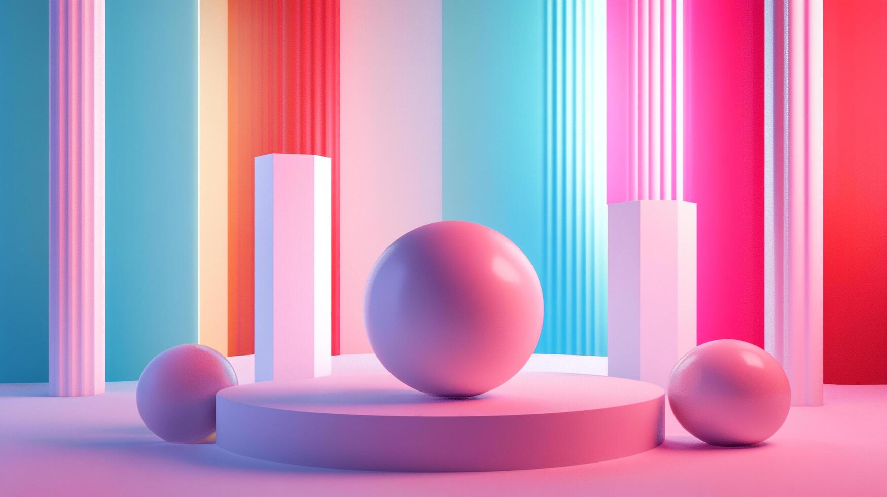 A colorful artistic setup with geometric shapes creating a vibrant, engaging atmosphere, focusing on modern design elements and playful spatial composition. photo