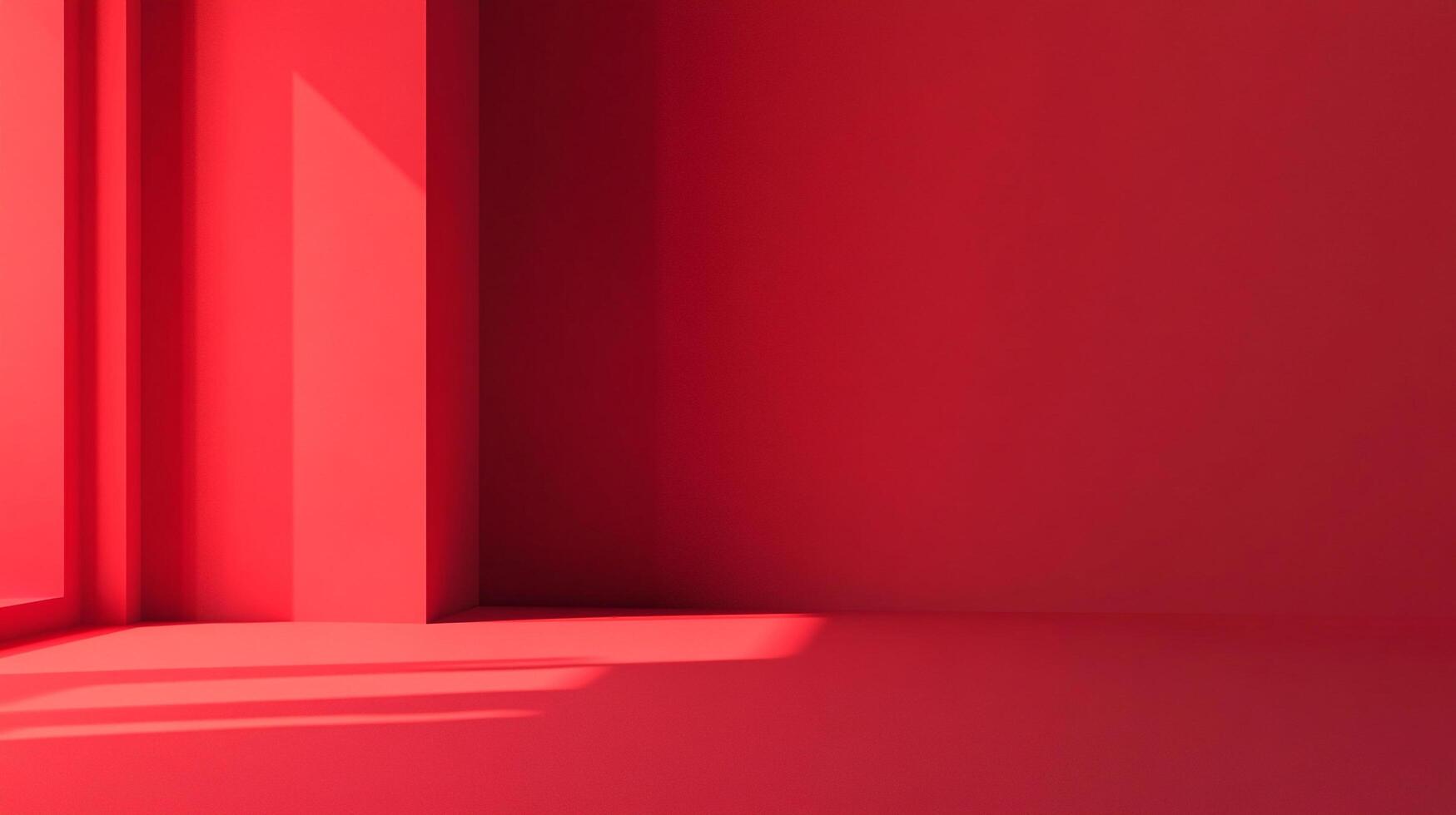 This image showcases a striking red interior bathed in sunlight, accentuating vibrant colors and shadows, reflecting emotional intensity and artistic contemporary style. photo