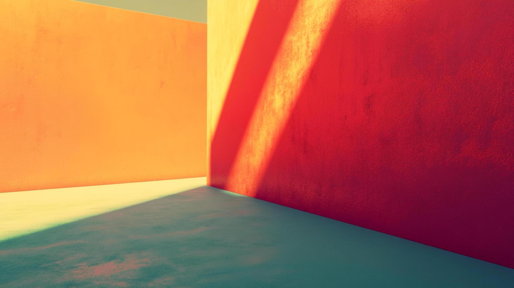 Bright orange walls intersect creating geometric forms and shadows, generating a dynamic play of light and color that evokes energy and creativity. photo
