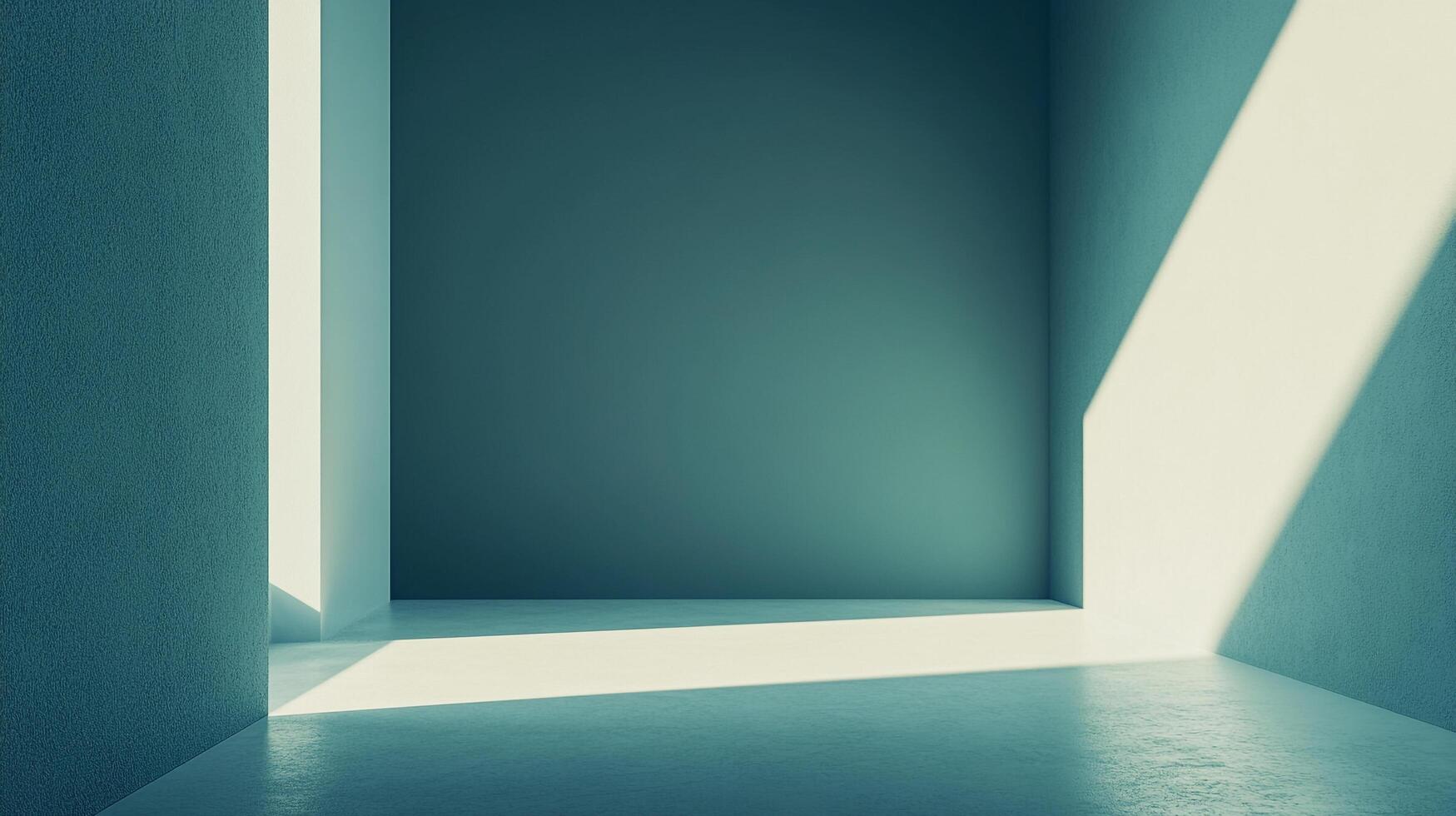 An empty room featuring cool blue tones with sharp contrasts of light, creating a serene yet dramatic ambiance, perfect for evoking contemplation and calmness. photo