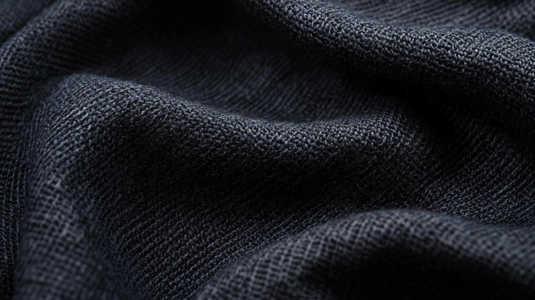 This close-up image presents a detailed view of a dark black textile weave, emphasizing its intricate design and texture, perfect for showcasing fabric quality and craftsmanship. photo