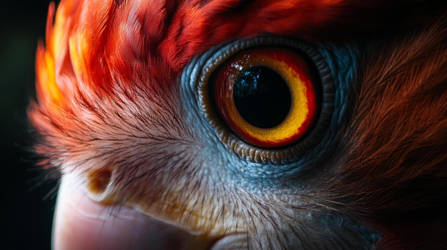 A mesmerizing close-up of an exotic bird's eye, featuring brilliant colors and vivid details that illustrate the beauty and diversity of avian life in nature. photo
