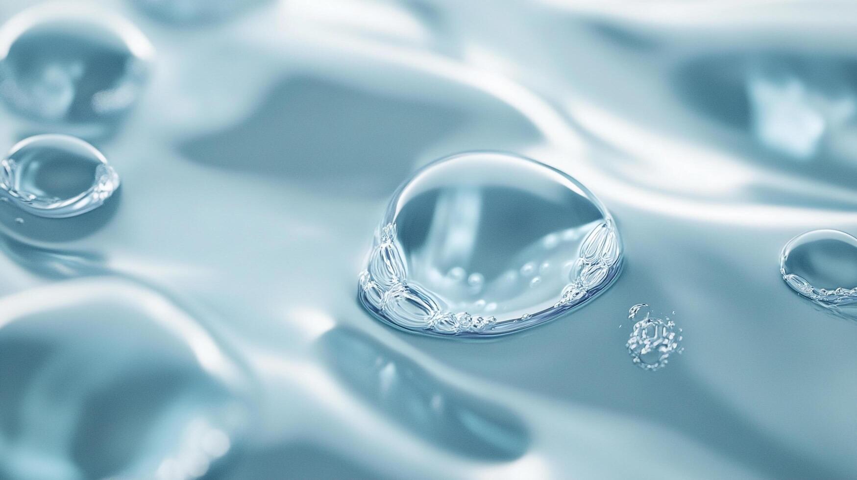 This image illustrates the clarity and purity of water droplets resting on a smooth surface, embodying freshness and the beauty of microscopic details in nature. photo