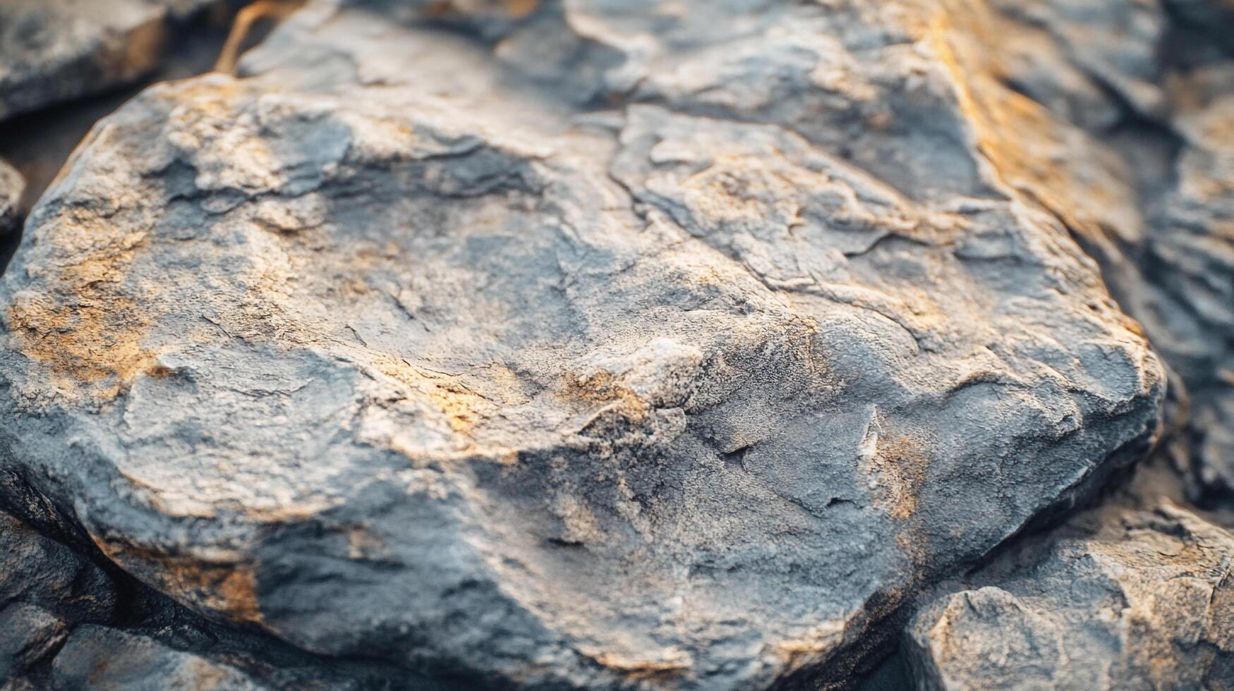 This image captures a close-up view of a rugged rock surface, showcasing its texture and natural colors under soft lighting, ideal for nature-focused projects and designs. photo