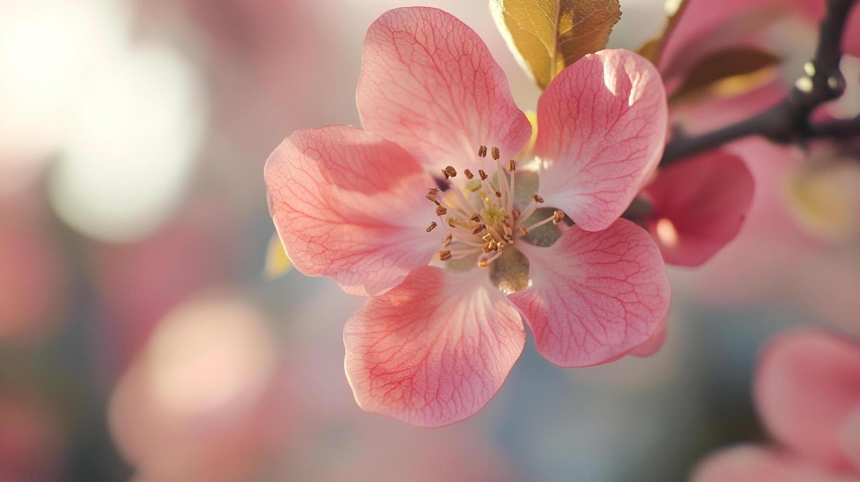 A beautifully captured image of a delicate pink flower in soft focus, emphasizing its intricate details and vibrant hues, perfect for floral-themed projects and designs. photo