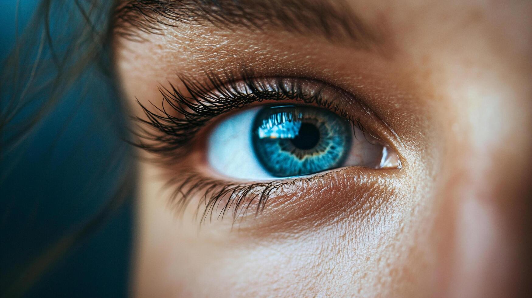 This close-up image presents a captivating blue eye with intricate patterns, illustrating the beauty and complexity of human vision in a stunning manner. photo