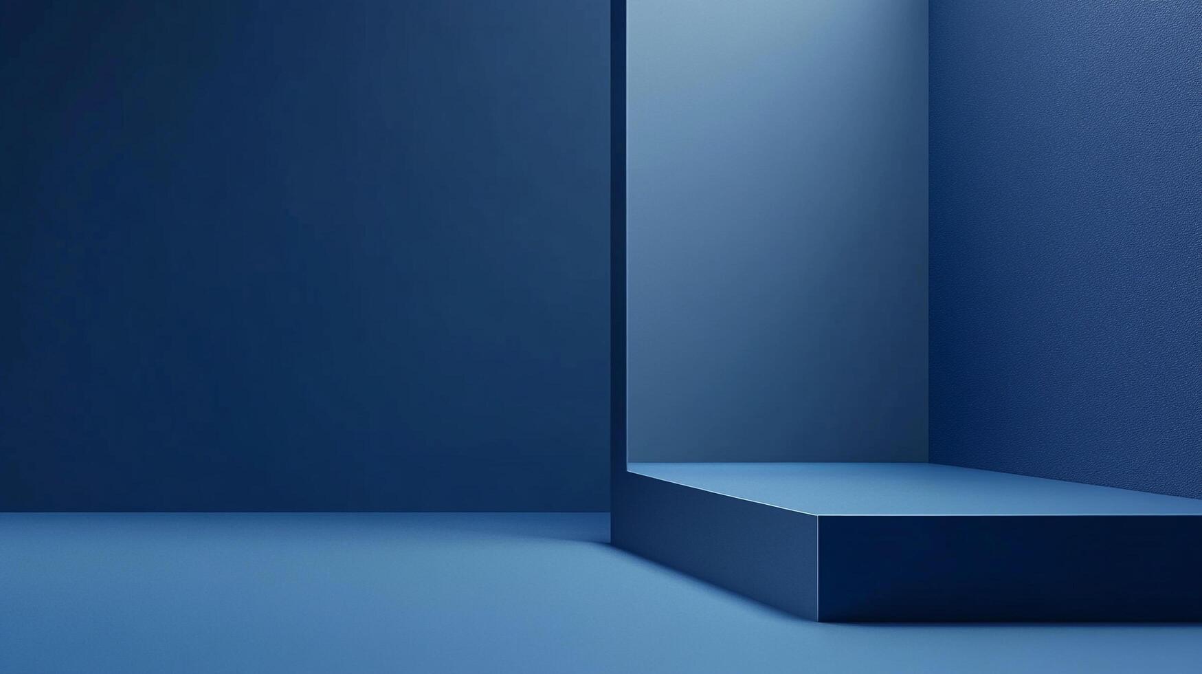 An abstract depiction of a subdued blue space featuring geometric forms, creating a sense of depth and tranquility in a modern visual environment. photo