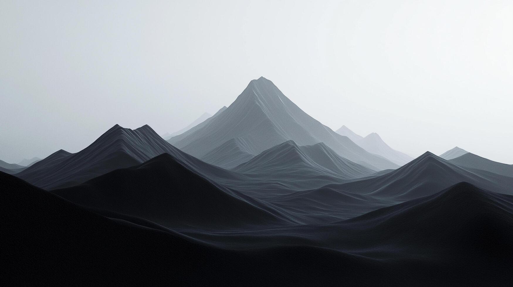A tranquil monochrome mountain landscape evokes a sense of stillness and mystery, featuring layered peaks under a soft gradient sky, perfect for contemplative vibes. photo