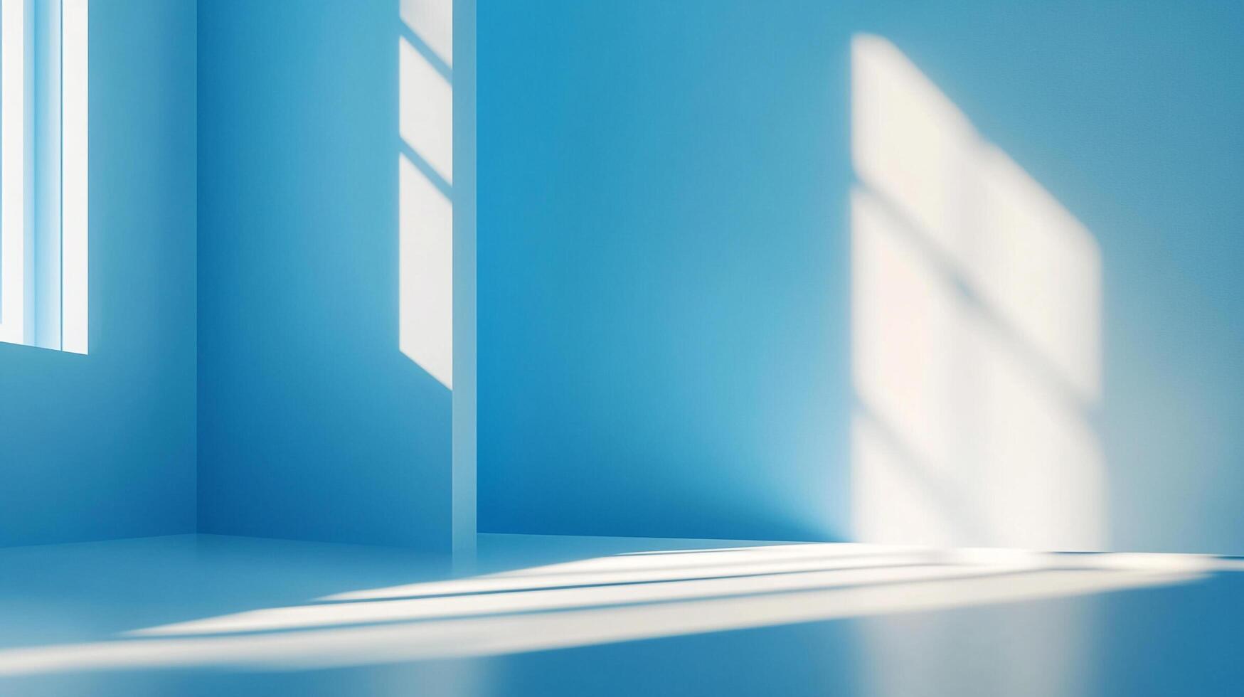 A bright blue interior space with soft light streaming through the windows evokes a sense of freshness and clarity, creating a tranquil environment ideal for relaxation. photo