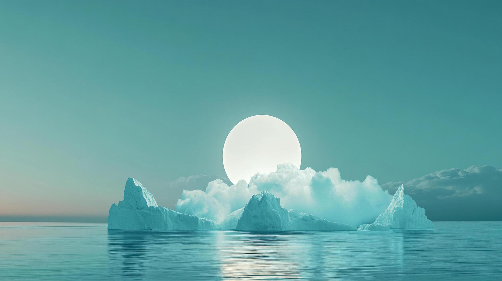 Ethereal icebergs float serenely in a tranquil sea beneath a large luminous moon, creating an enchanting nocturnal scene rich in mystery and natural beauty. photo