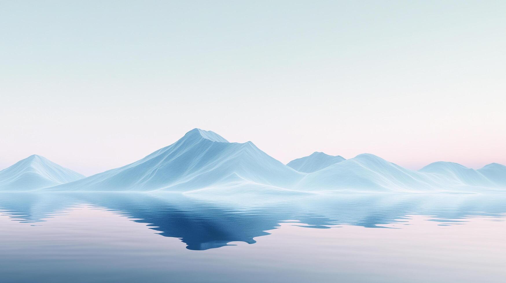 This serene image depicts soft blue mountains mirrored in calm waters, creating a peaceful and harmonious landscape that evokes tranquility and beauty. photo