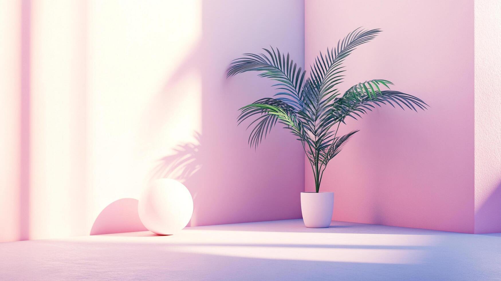 This image features a delicate plant set in a soft pink minimalist environment, where gentle shadows add depth, creating a serene and aesthetically pleasing atmosphere. photo
