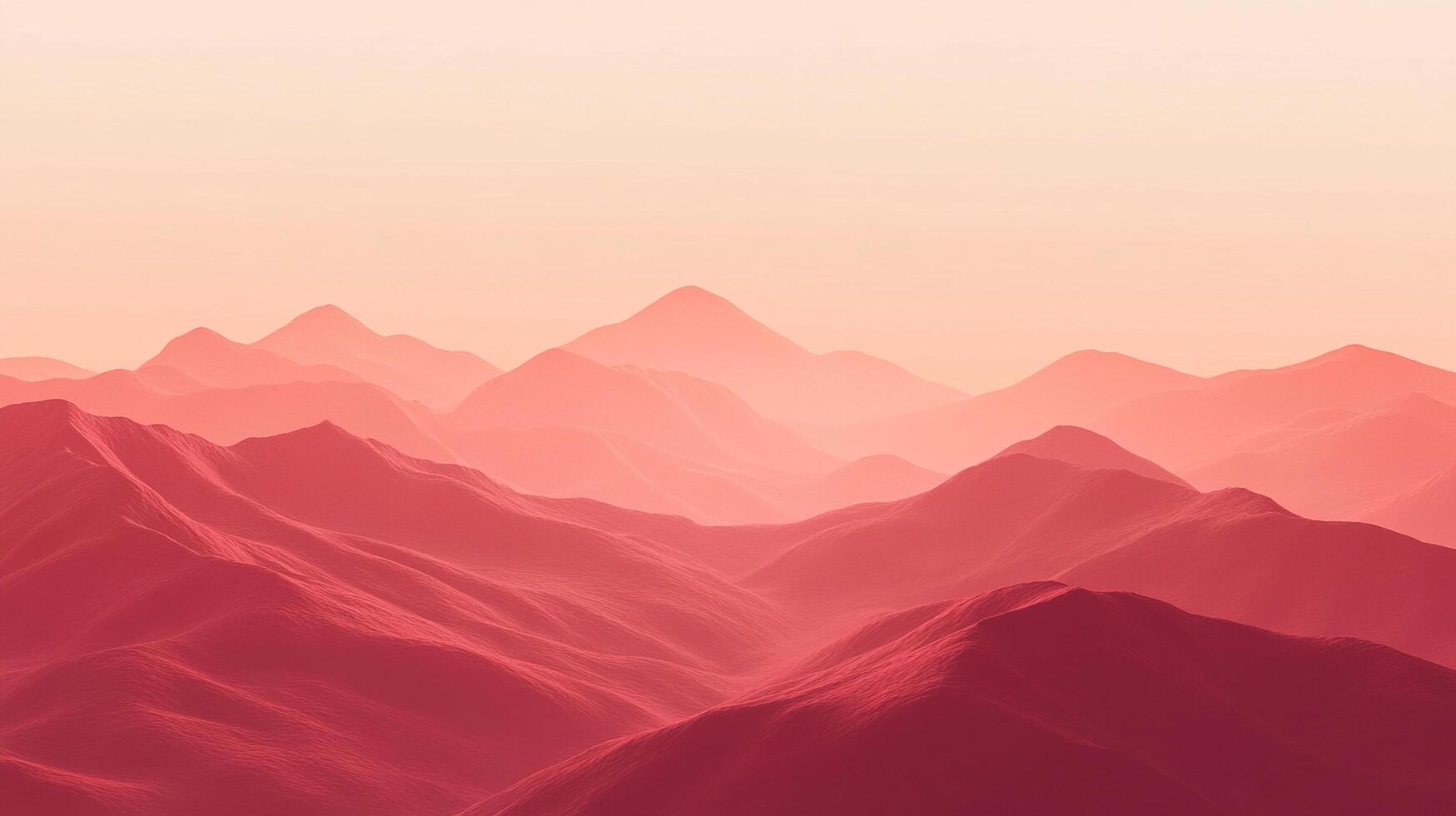 This image showcases a soft red landscape of rolling mountains at sunset, creating a serene atmosphere with gentle gradients and pleasing curves. photo