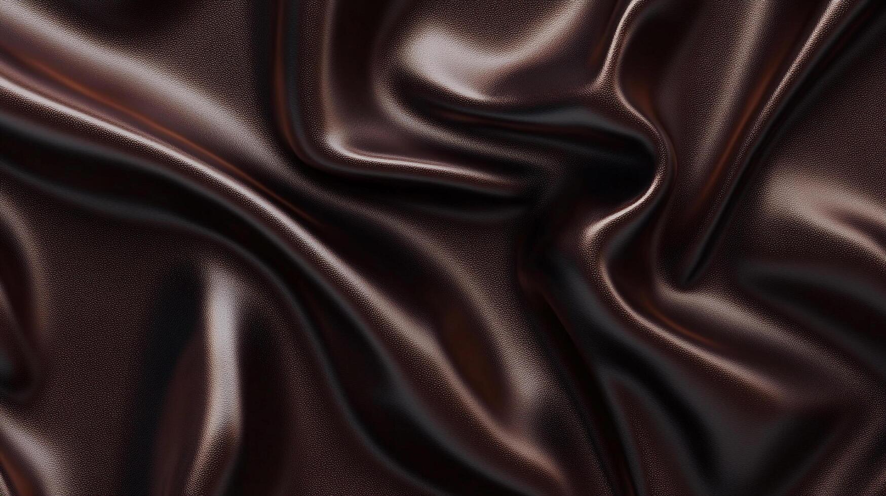A luxurious, dark brown material is draped in elegant folds, creating depth and shadow. The surface is smooth and reflective to the eye. photo