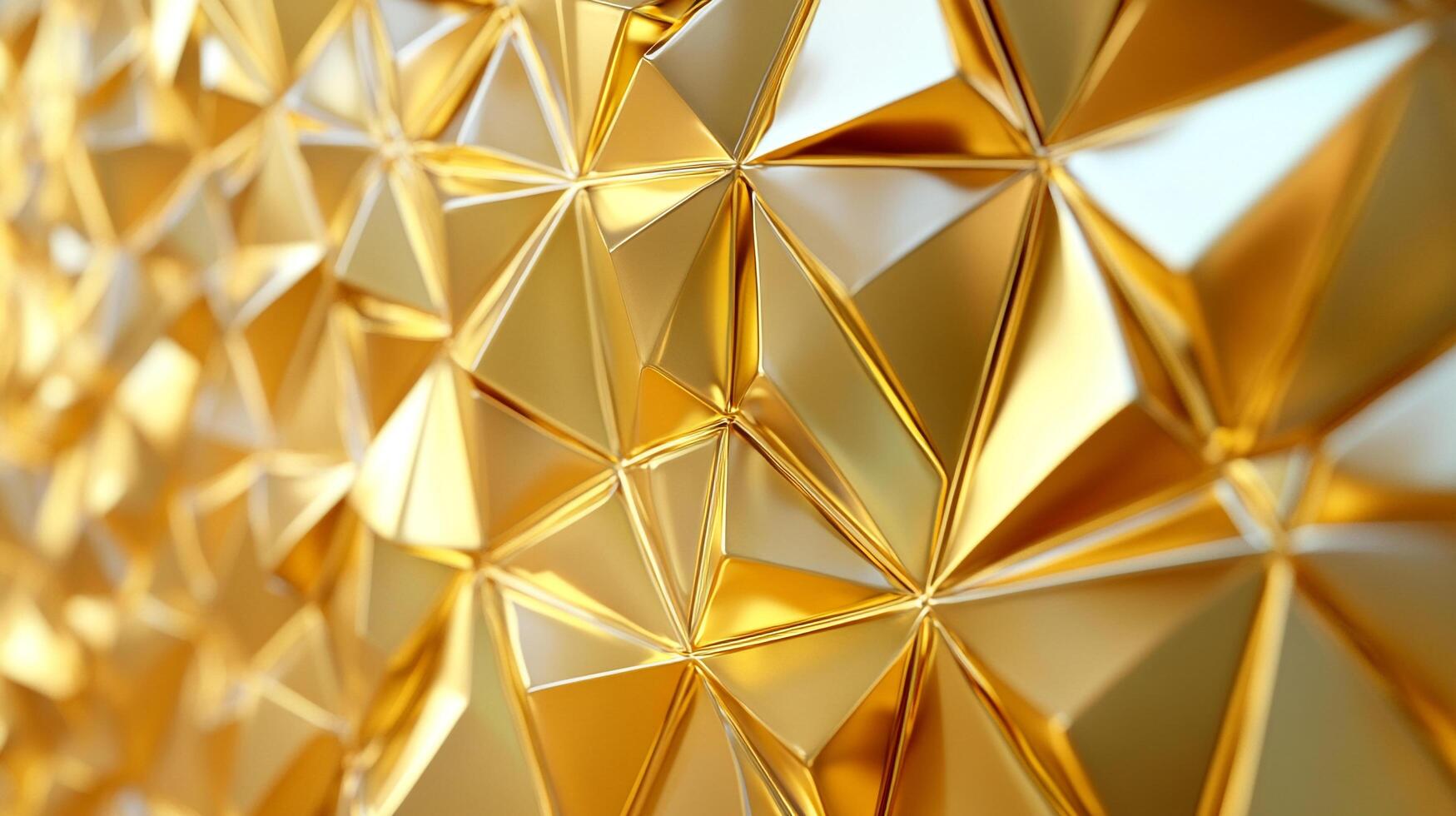 Abstract golden geometric design with triangular facets creating a luxurious and modern mosaic pattern for backgrounds or textures. photo