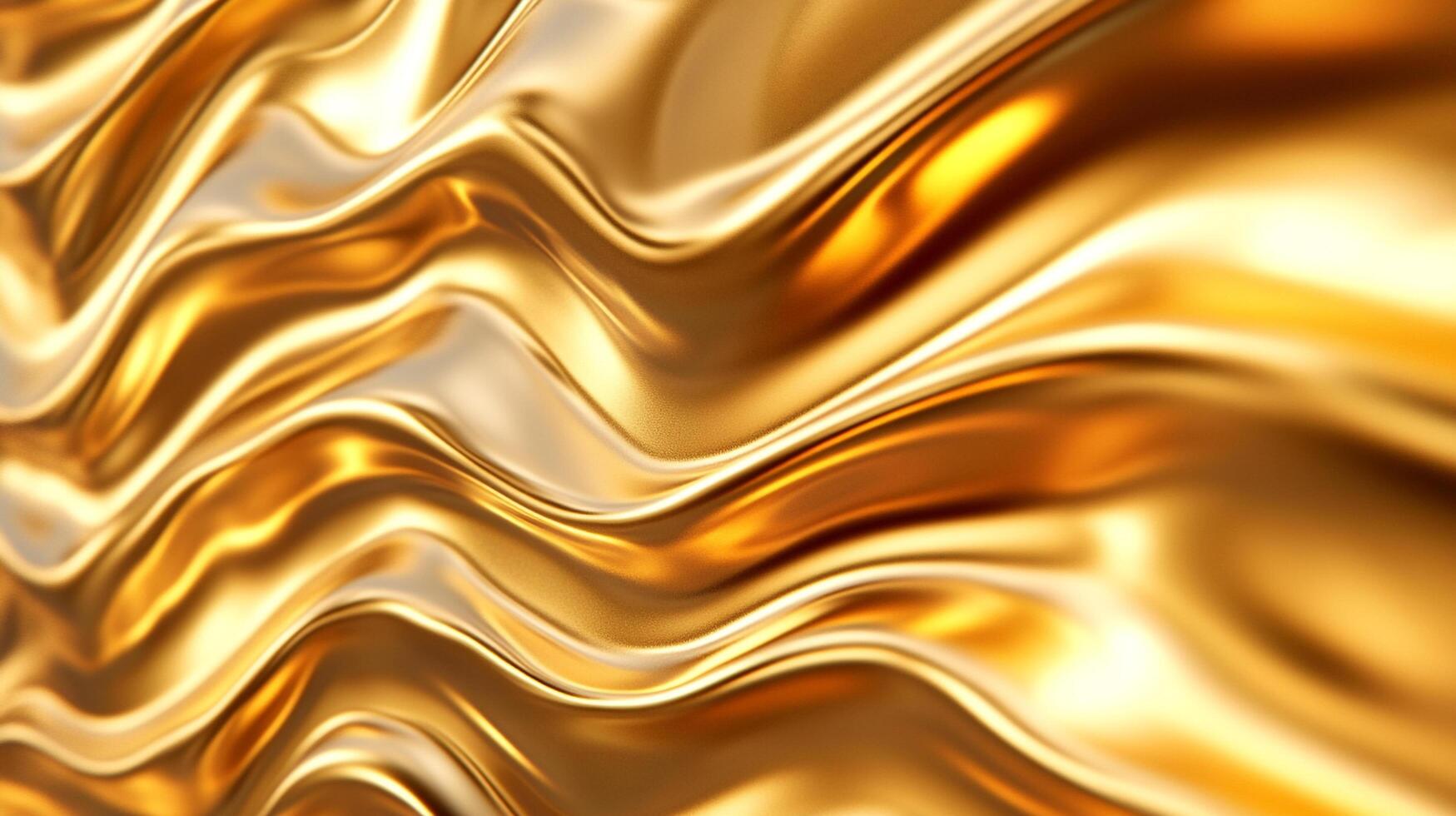 Abstract, luxurious, golden fabric with smooth, flowing waves and an elegant, shimmering texture showcasing depth and richness. photo