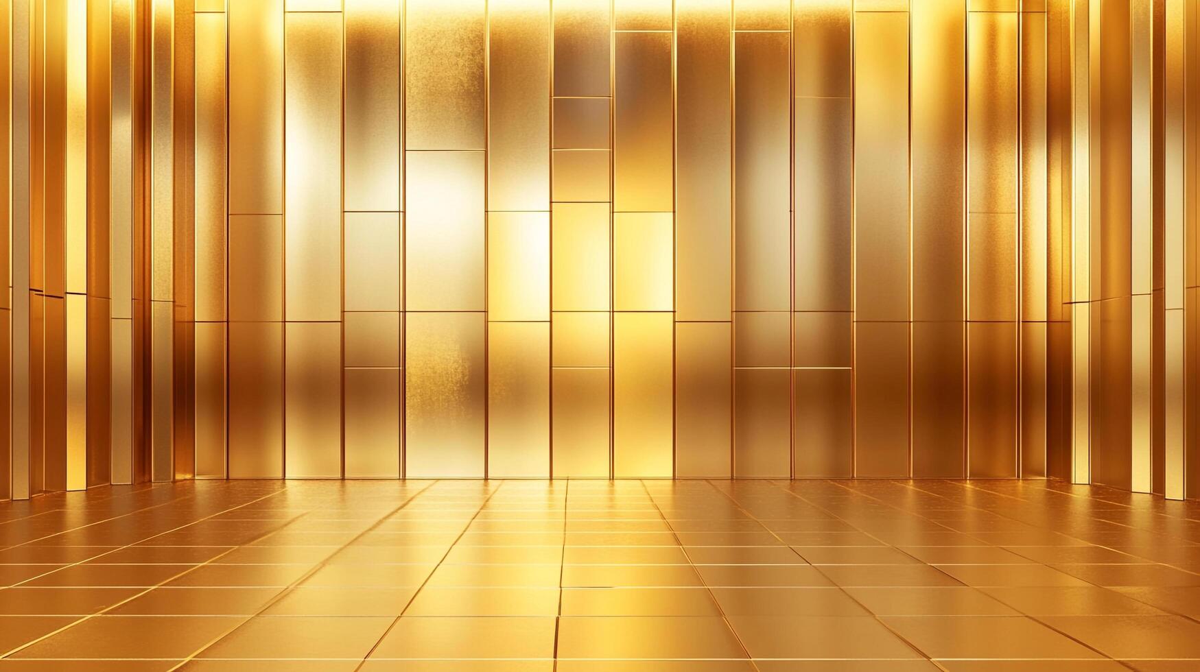 A luxurious golden backdrop featuring sleek, reflective panels, creating a sense of opulence and refined modern design. A visually stunning backdrop. photo