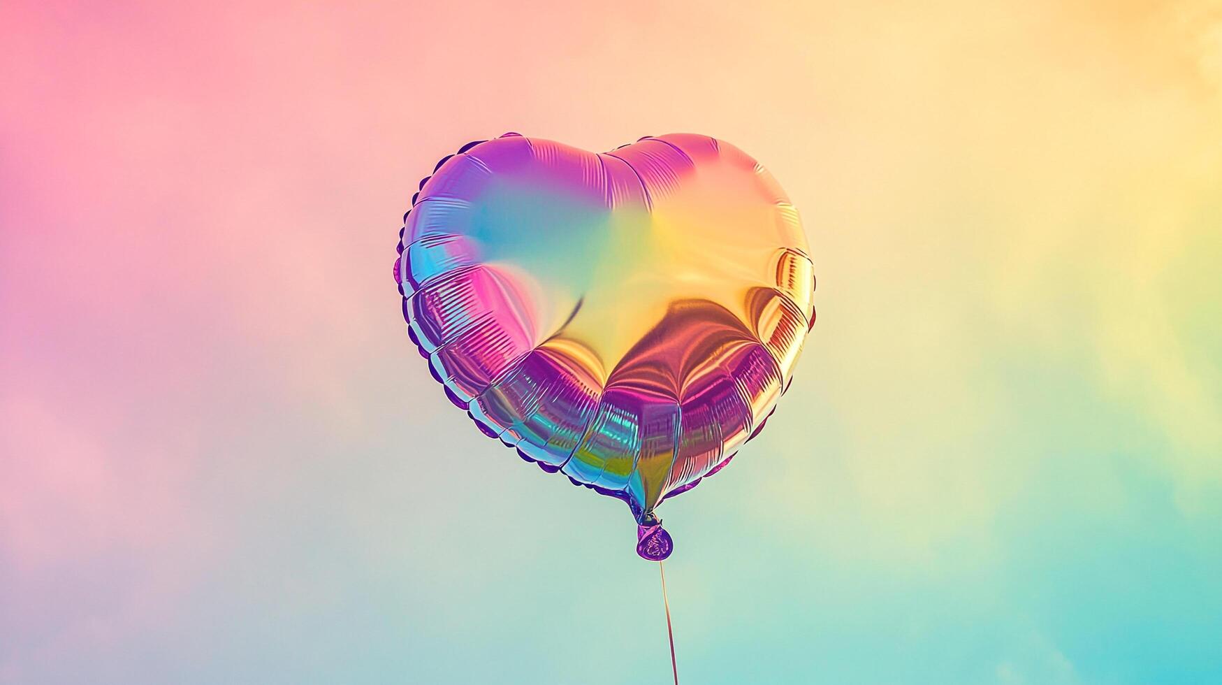 A vibrant, heart-shaped balloon drifts gracefully against a soft, pastel sky, evoking feelings of love, joy, and celebration. photo