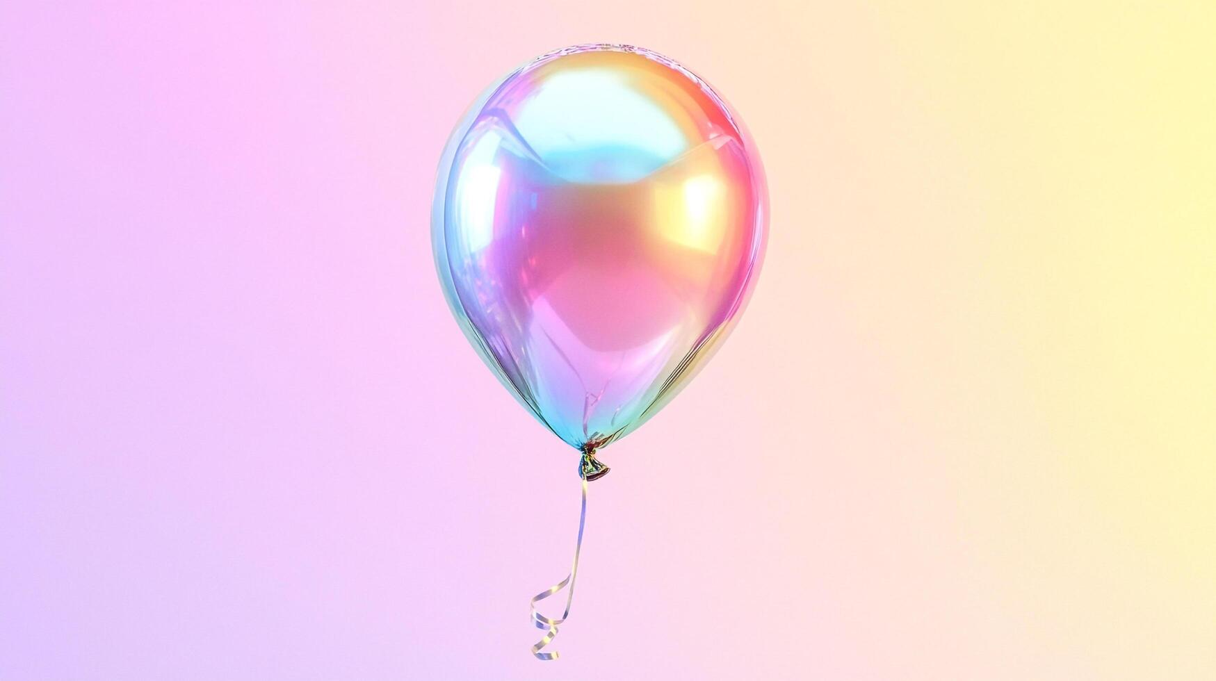 Floating iridescent balloon against a pastel gradient backdrop, radiating joy and celebration, suitable for festive occasions and cheerful designs. photo
