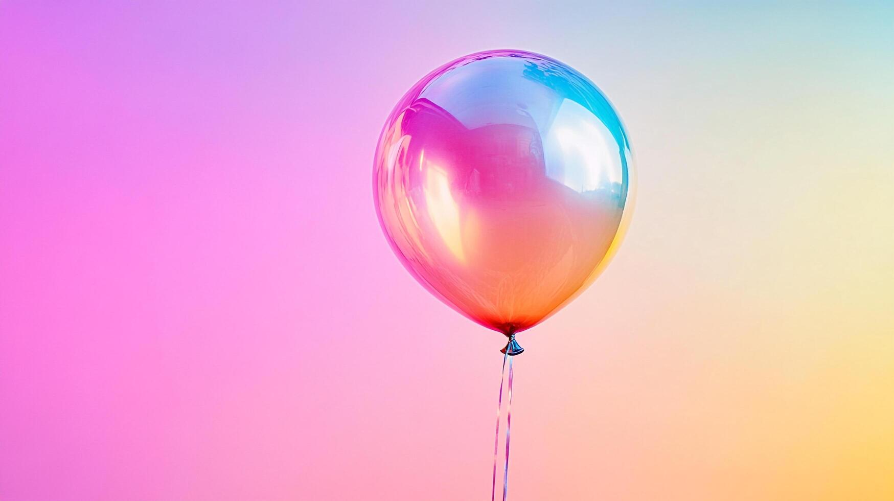 Iridescent balloon floats against a soft, gradient background, showcasing vibrant colors and smooth transition in a minimalist composition. photo