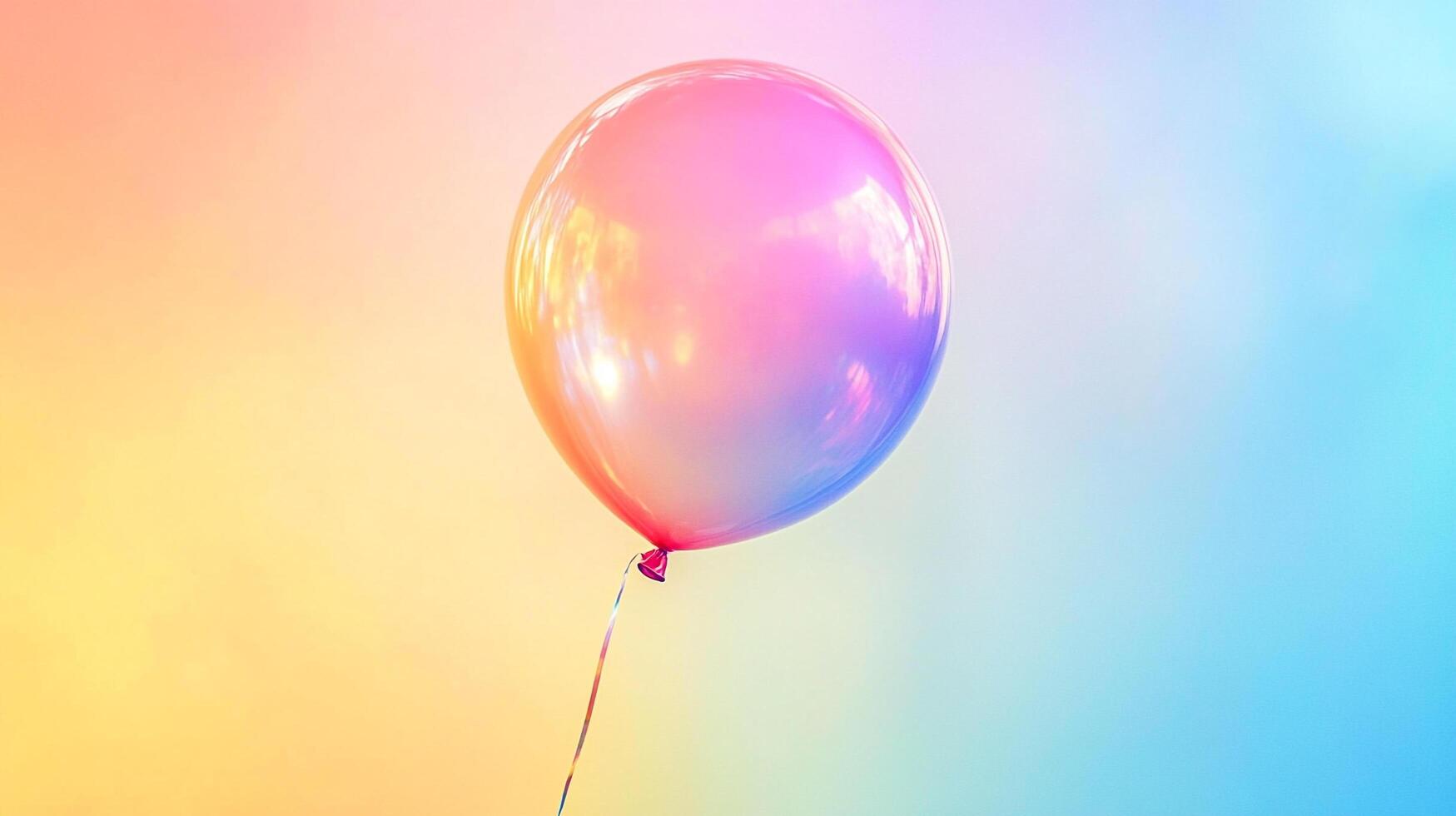 Shiny balloon with rainbow gradient. Floating elegantly against soft pastel background. Symbol of celebration, joy and happiness. photo