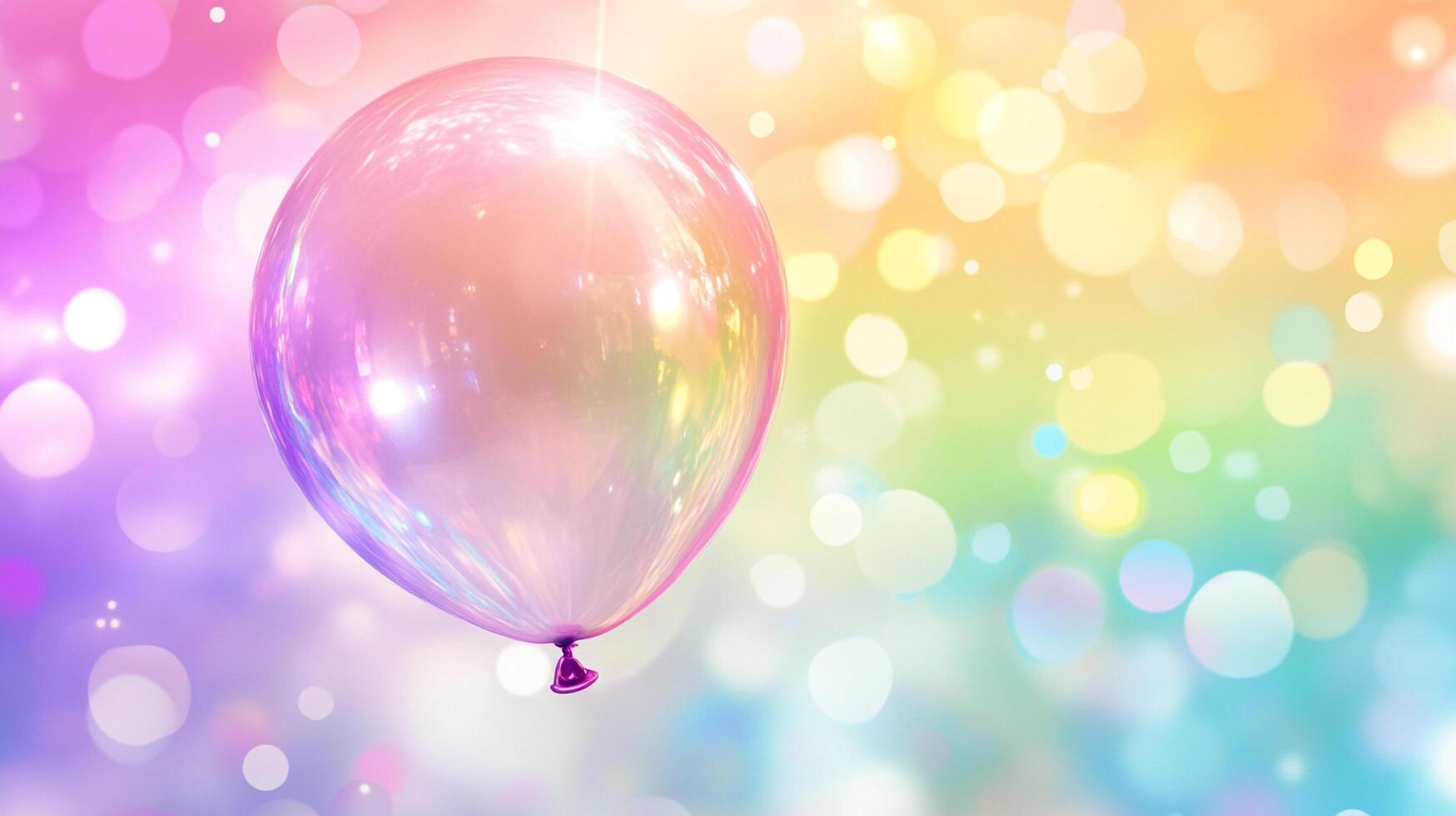 Iridescent balloon floats against bokeh-lit rainbow backdrop, casting a soft glow and celebrating fun, joy, and a dreamy atmosphere. photo