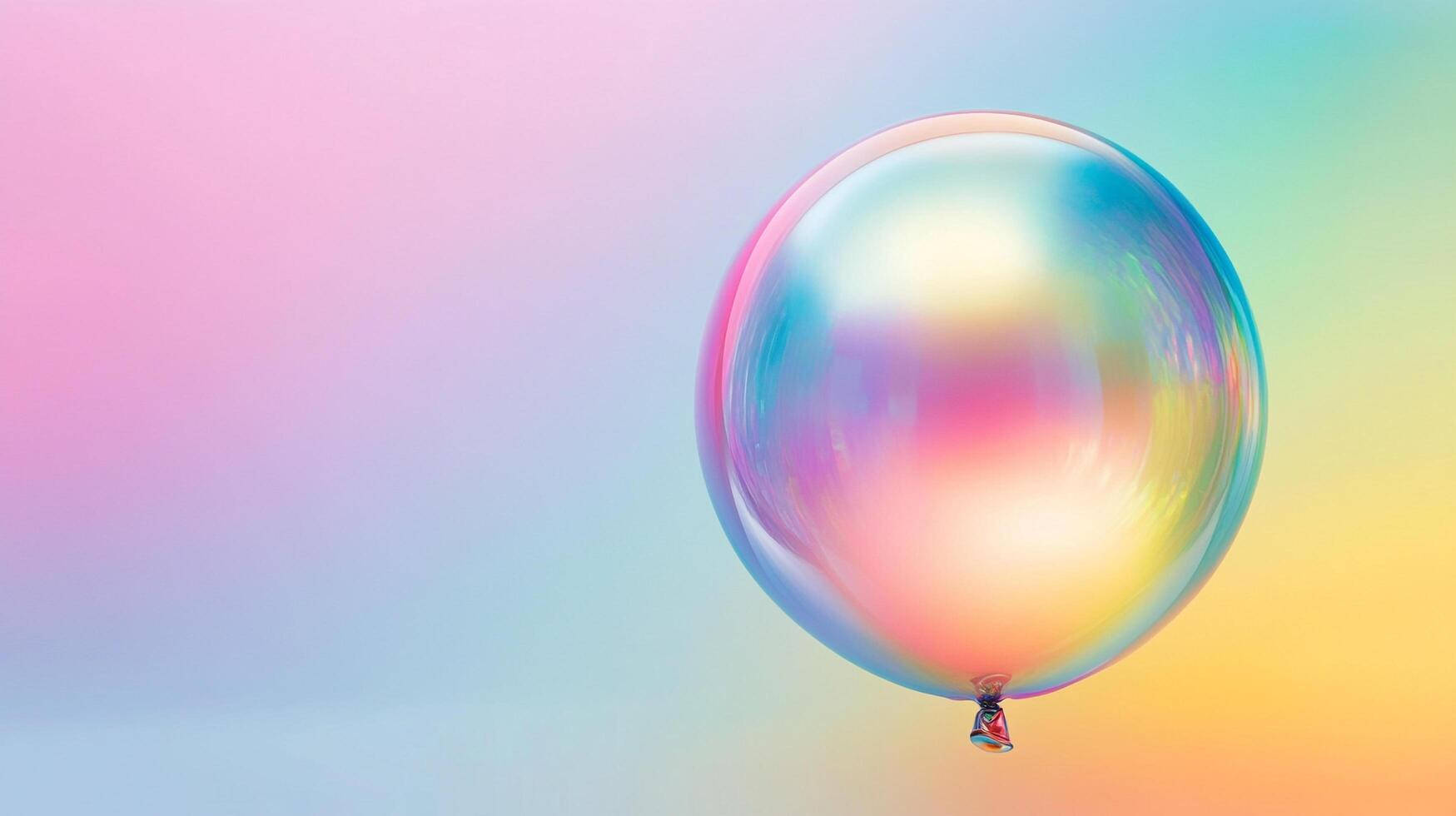 A transparent balloon reflects a multitude of pastel colors, creating a mesmerizing and ethereal effect against a soft, graduated background. photo
