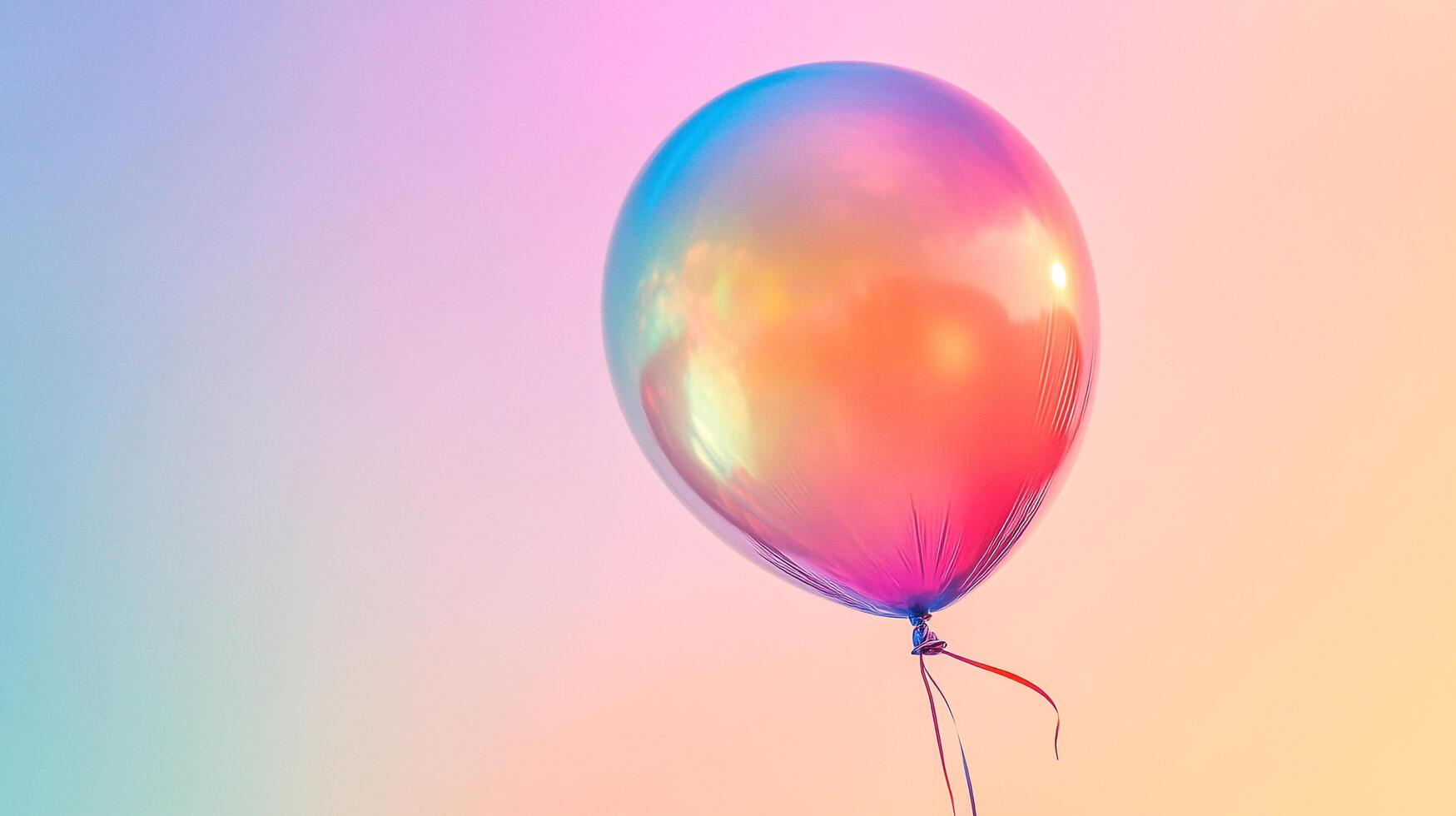 A vibrant, iridescent balloon floats against a pastel gradient backdrop, evoking feelings of joy and celebration in an airy, dreamlike scene. photo