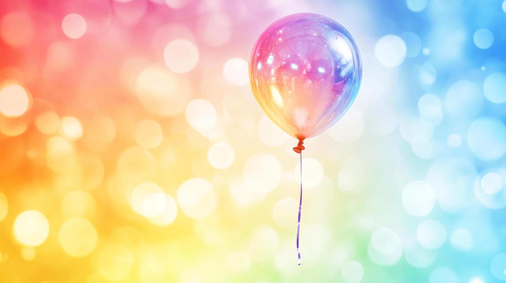 A shimmering balloon drifts amidst a vibrant array of colors, creating a joyful spectacle against a backdrop of bokeh lights. Soft, dreamy feel. photo