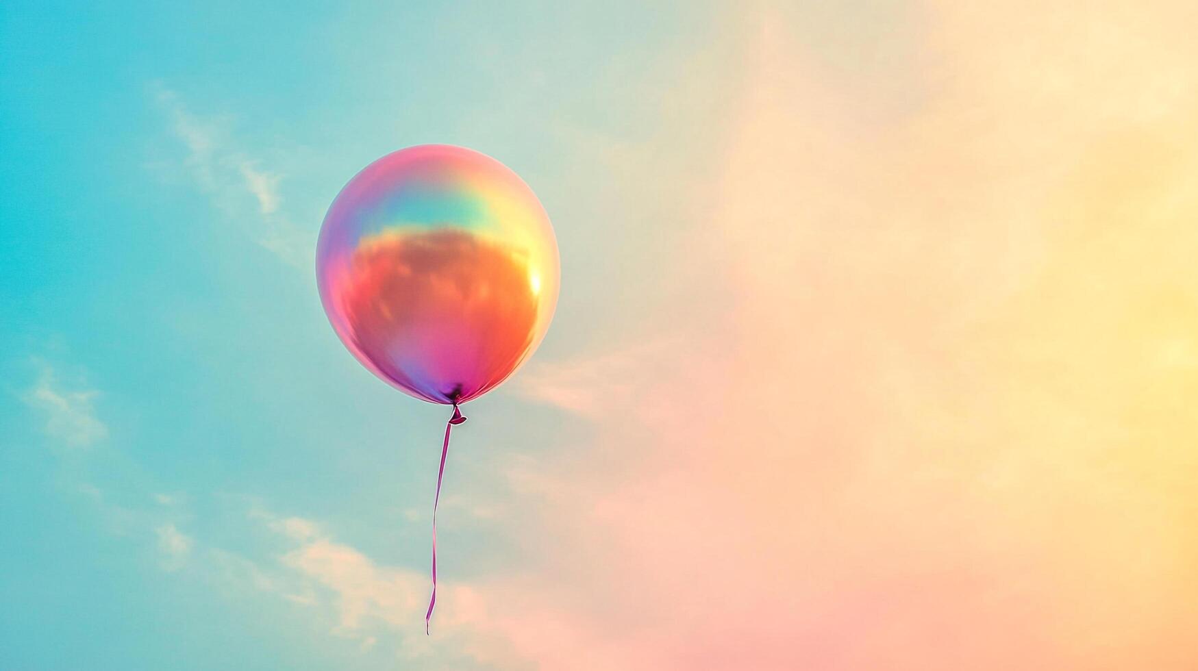 Balloon floating against a gradient sky, bathed in soft, dreamy pastel hues, creating a sense of whimsy and tranquility in the air. photo