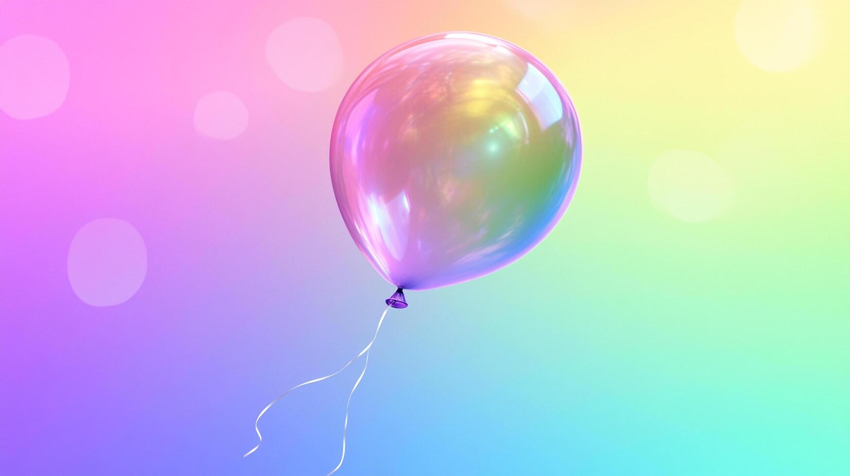 Floating balloon with rainbow colors. A glossy, transparent balloon soars against a vibrant, gradient background. Celebrate any occasion. photo