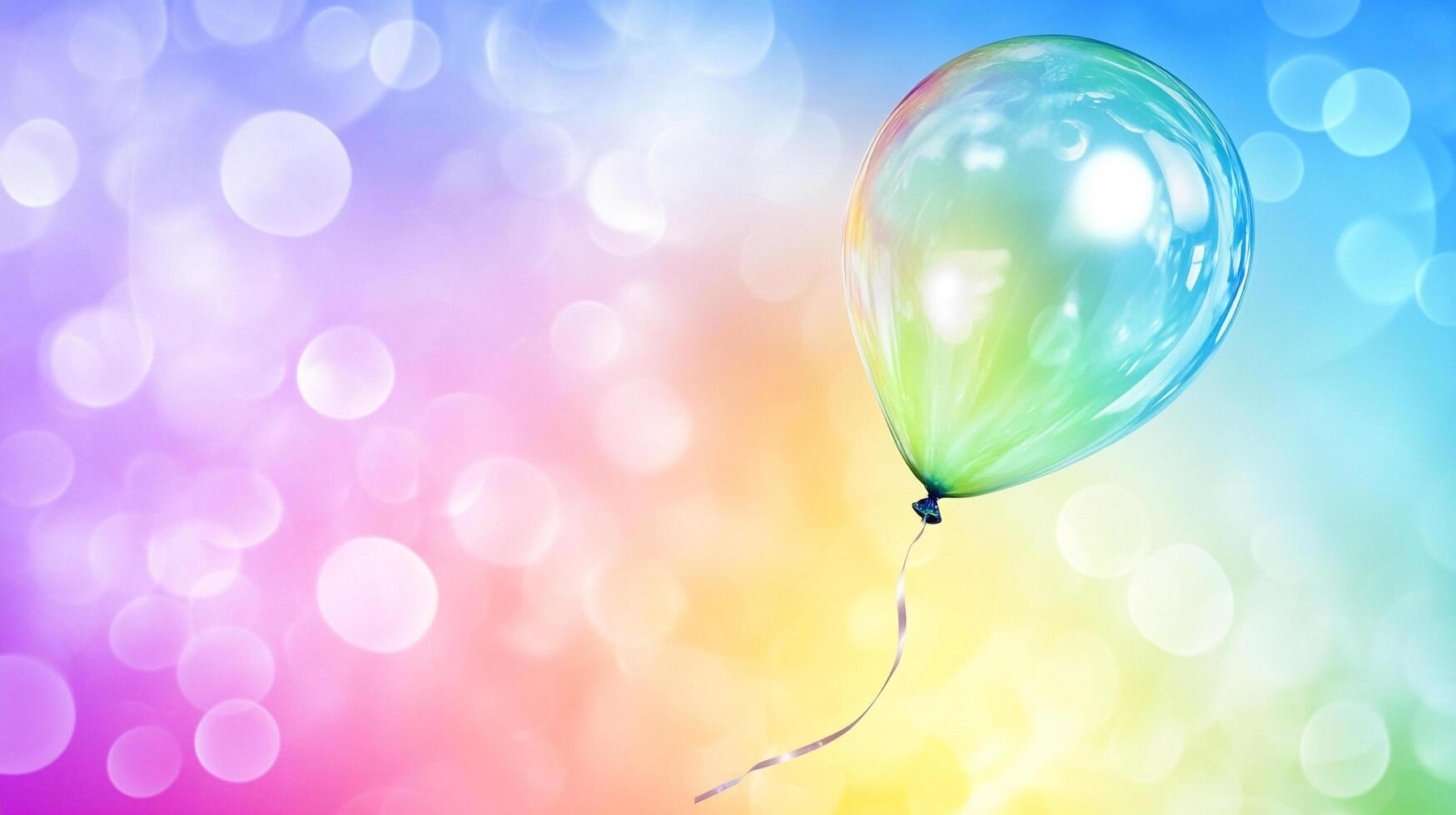 Floating rainbow tinted balloon, a single bubble gently ascends against an abstract, bright, shimmering background. A celebration of color. photo