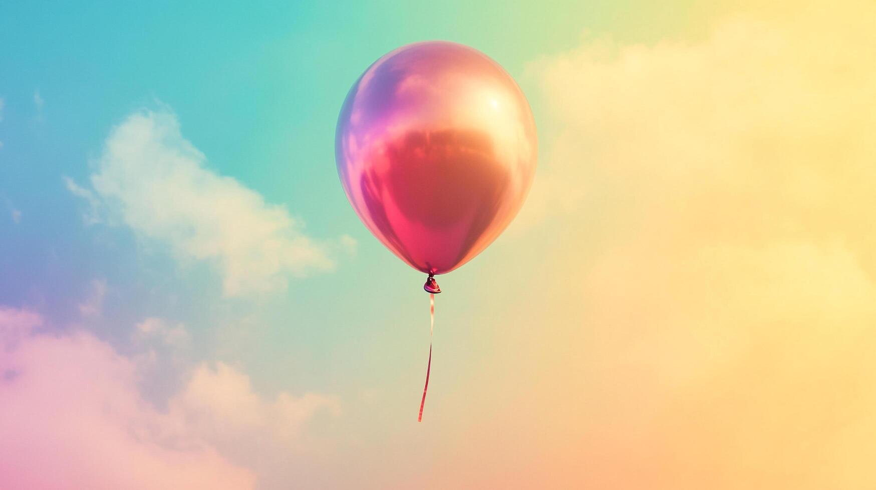 A vibrant balloon rises in the sky, a symbol of celebration and freedom, with dreamy pastel colors blending in the background. photo