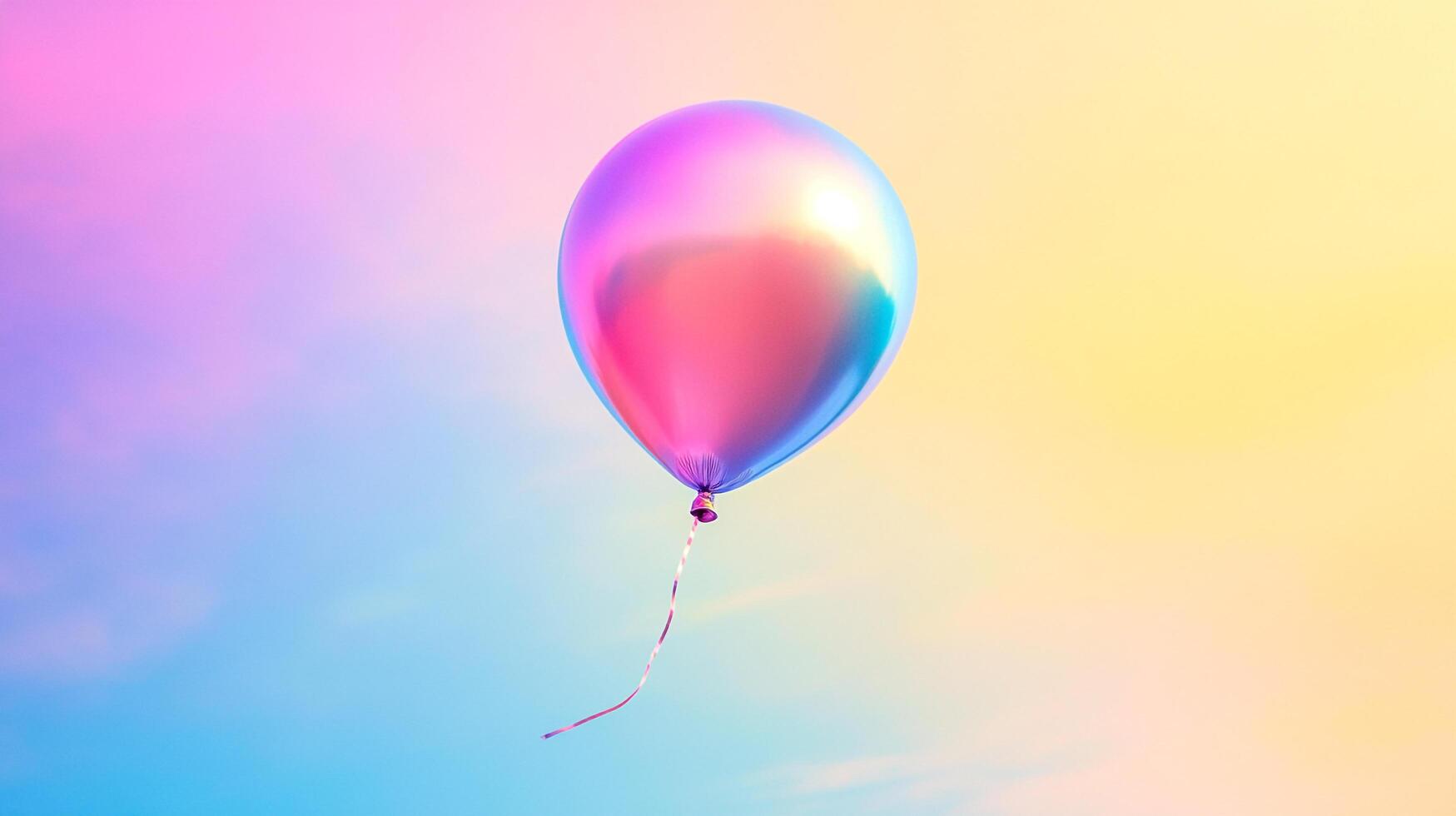 A vibrant balloon ascends against a pastel sky, its iridescent surface reflecting a spectrum of colors, symbolizing joy and celebration. photo