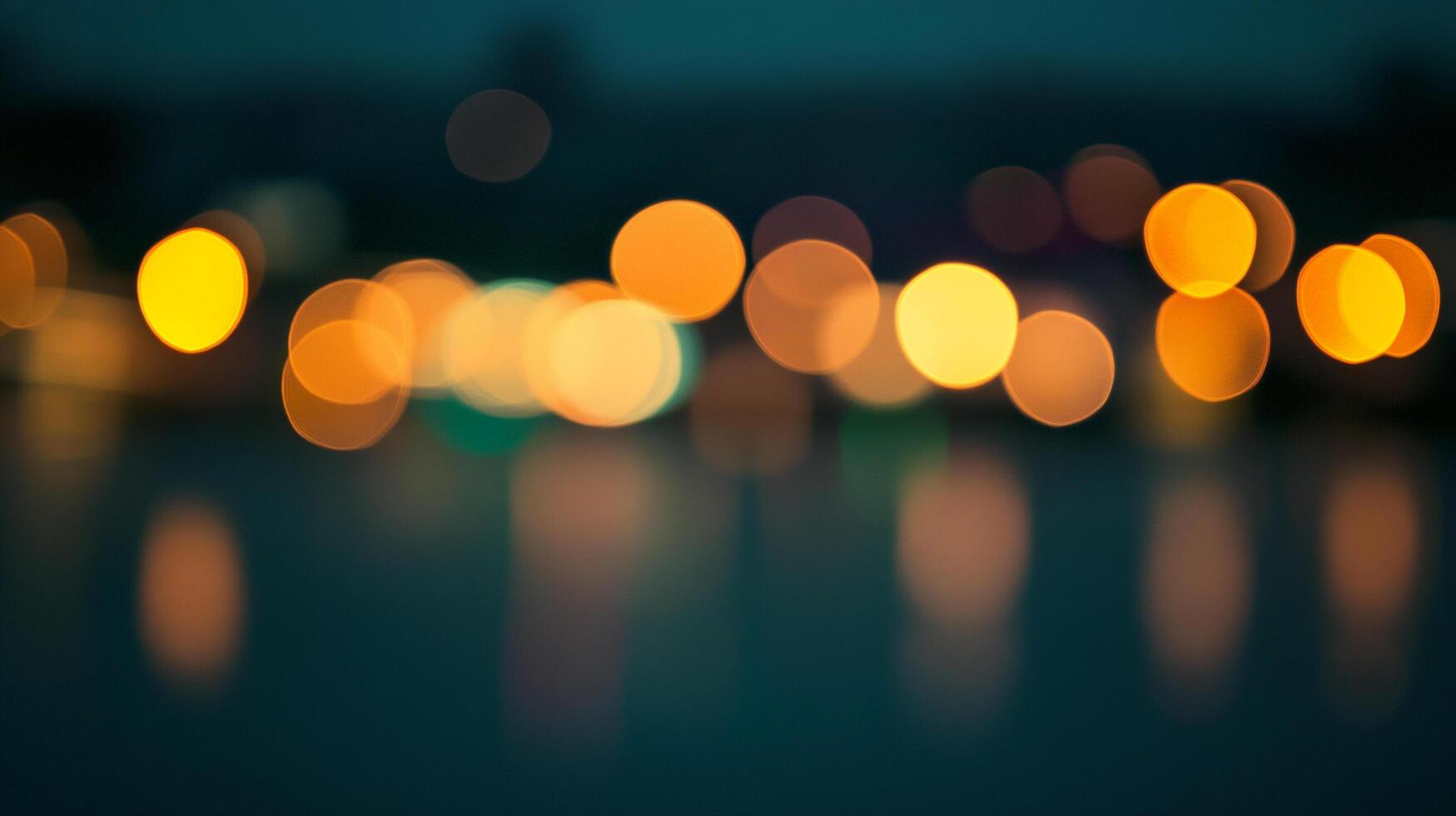 Abstract bokeh lights over water, creating a warm glow against a dark background. Evening mood with reflected light. photo