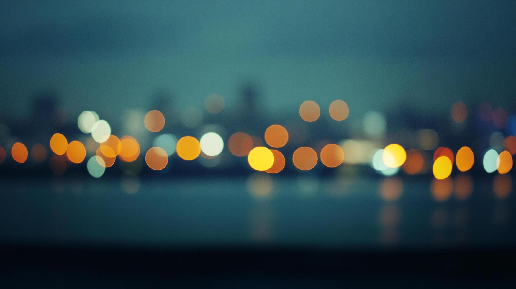 Abstract city lights reflecting on the water at night. Soft focus and bokeh effect add a dreamy quality. Urban landscape. photo
