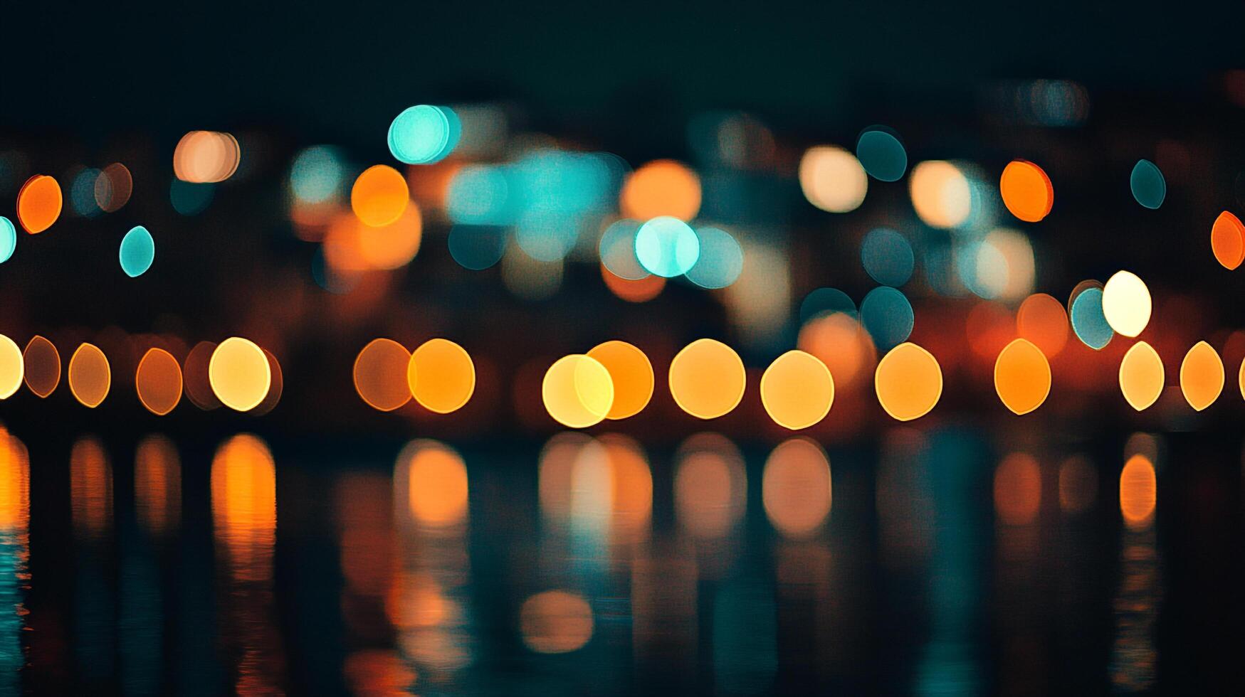 Abstract cityscape at night blurred, lights create a warm and inviting ambiance. The reflections add a touch of wonder. Moody. photo