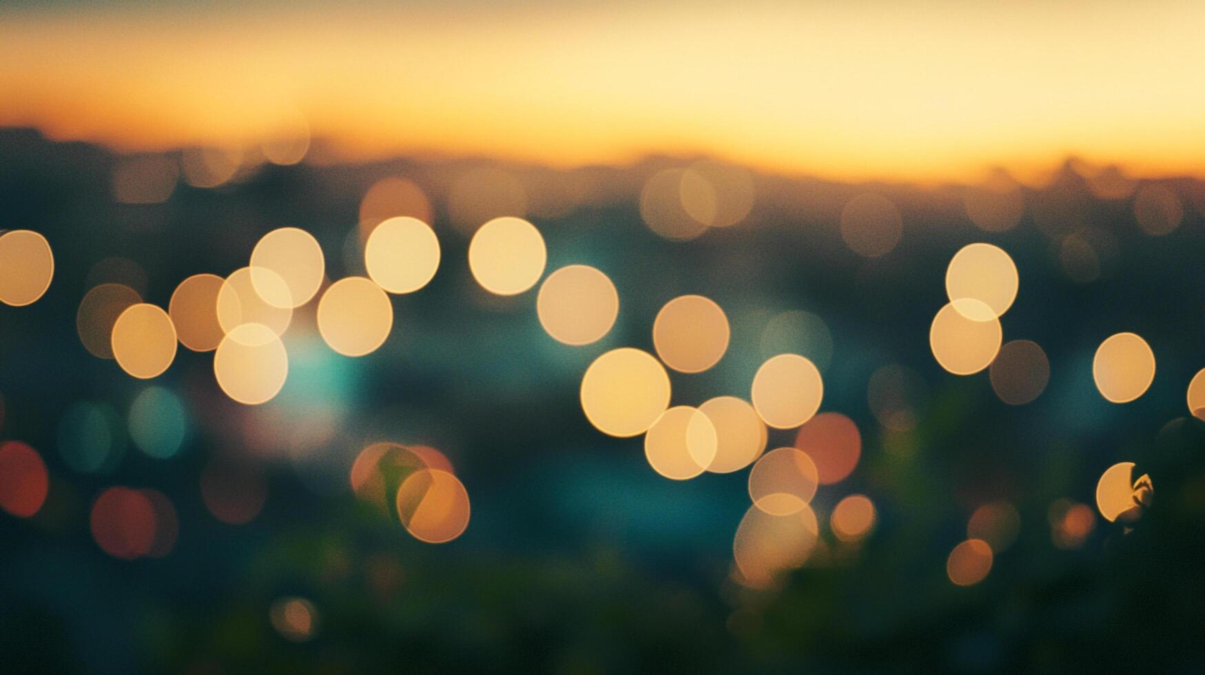 Blurred city lights at dusk create a dreamy bokeh effect, showcasing the beauty of urban illumination and peaceful atmosphere at night. photo
