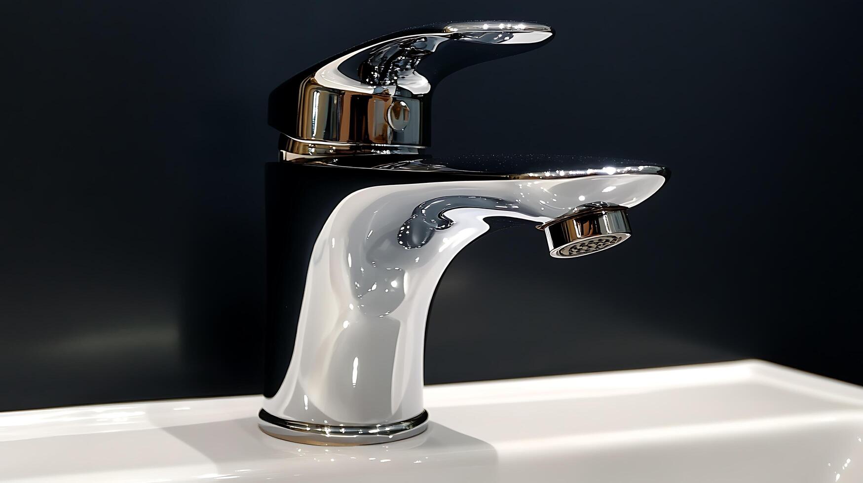 A modern bathroom sink with a chrome faucet photo
