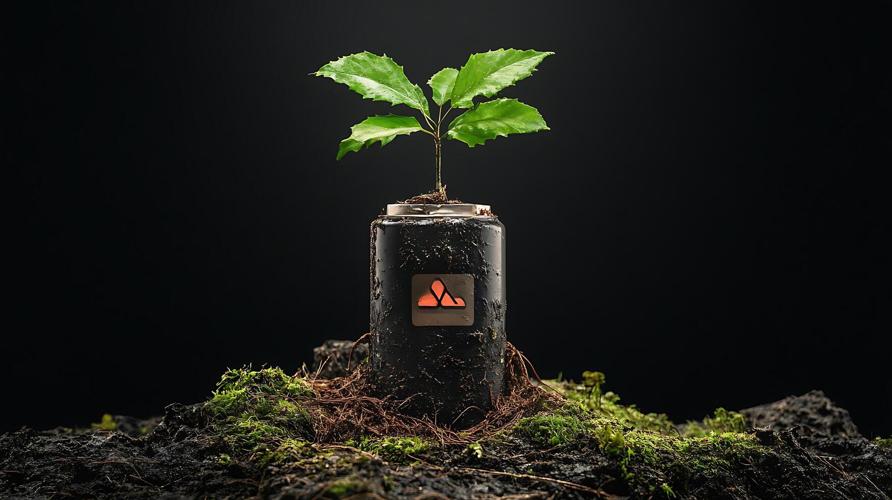 A plant growing in a metal container photo