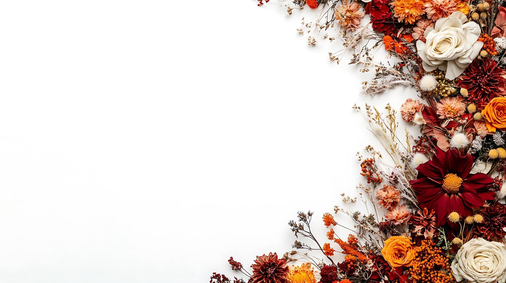 Autumn flowers border on white background photo