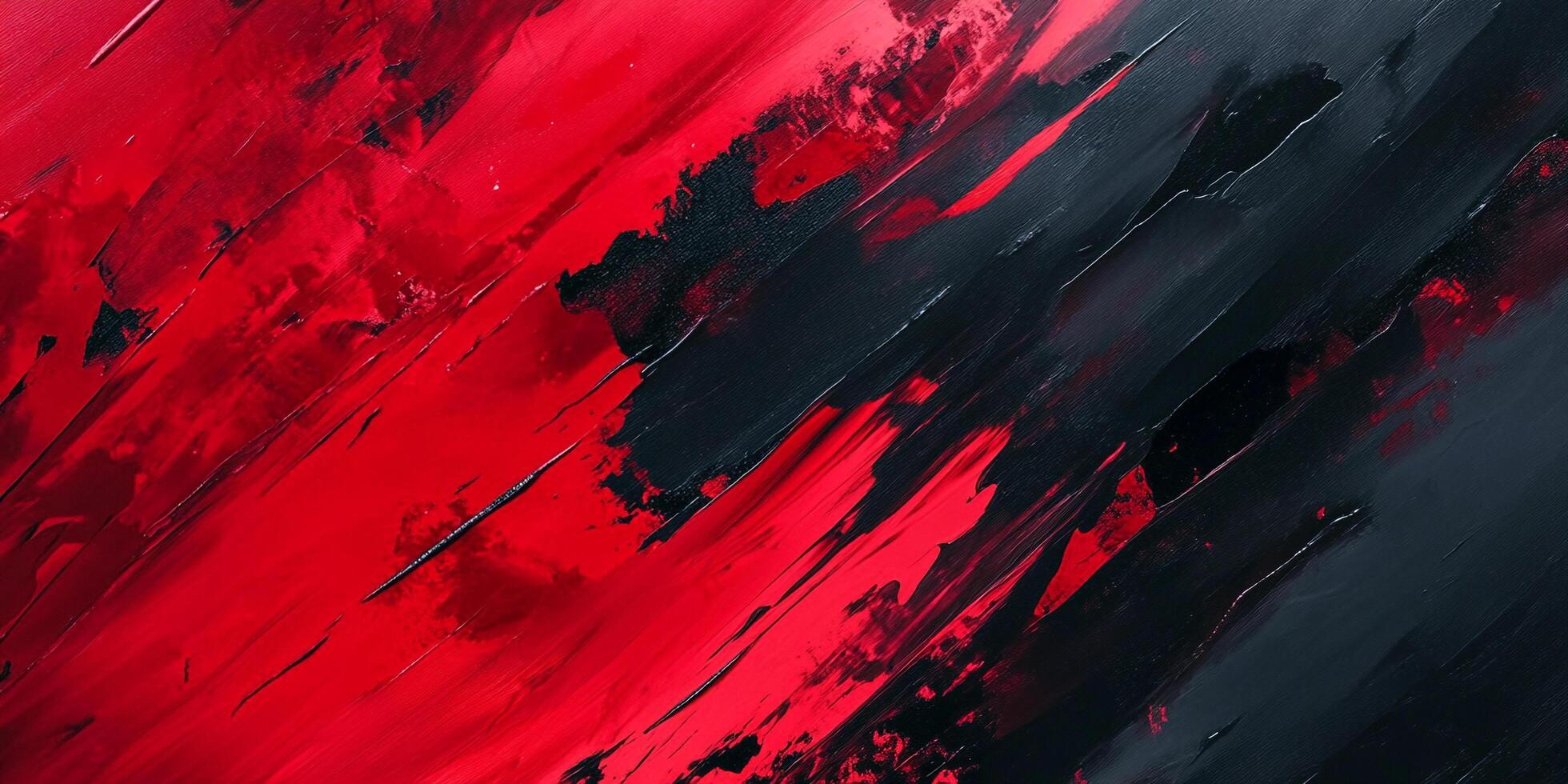 Dramatic red and black abstract painting. Thick, textured brushstrokes create a sense of depth and energy across the surface. photo