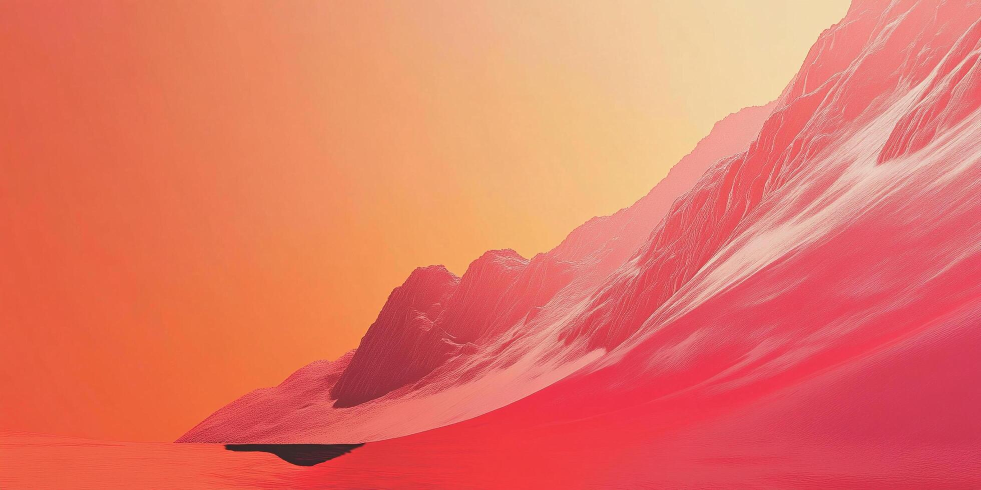 Abstract landscape featuring mountain ranges under an orange sky. Minimalist and dramatic, with a focus on color and texture gradients. photo