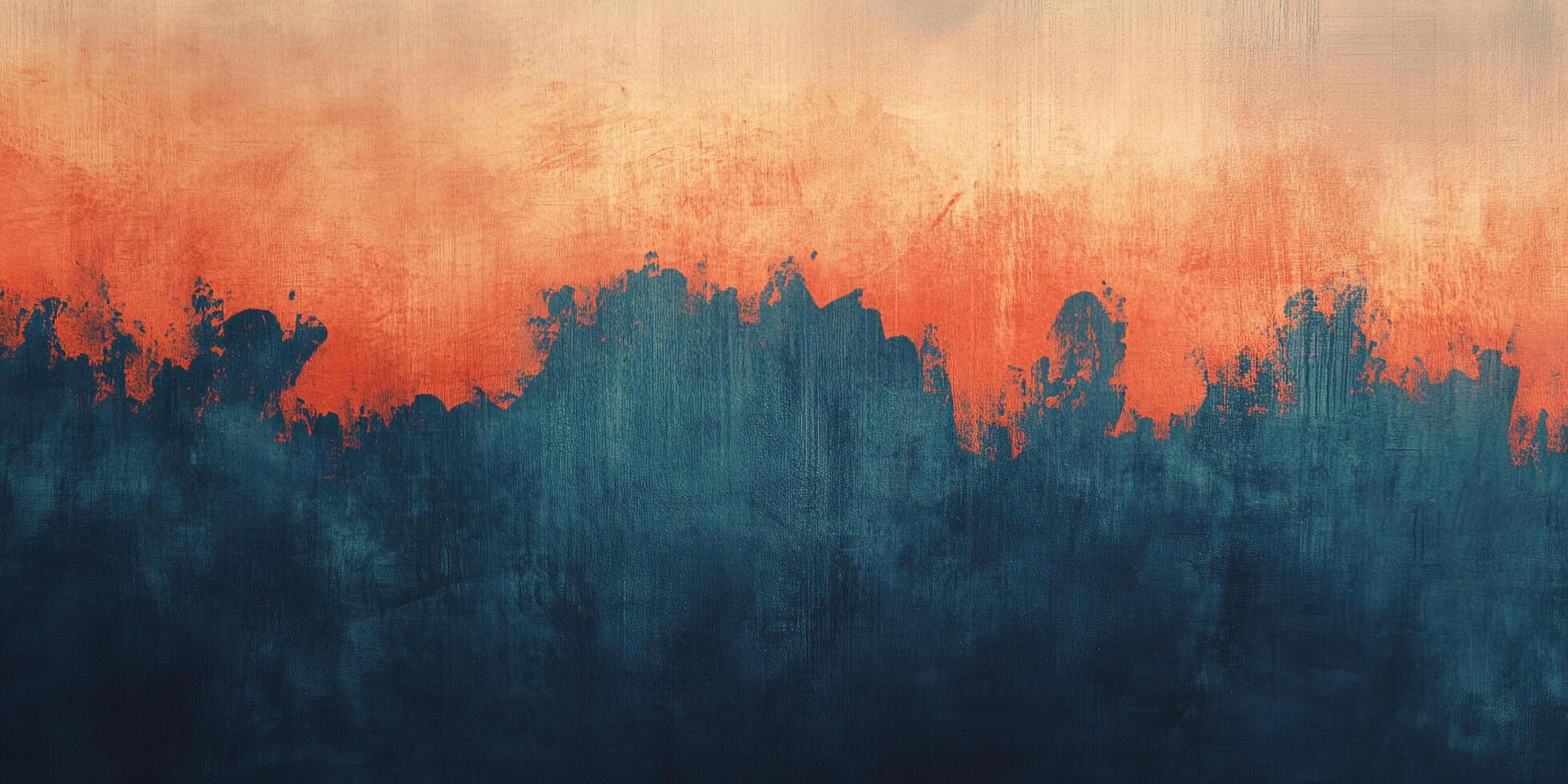 Abstract textured painting with ombre effect, transitioning from light orange to deep teal. Evokes natural landscape elements. photo