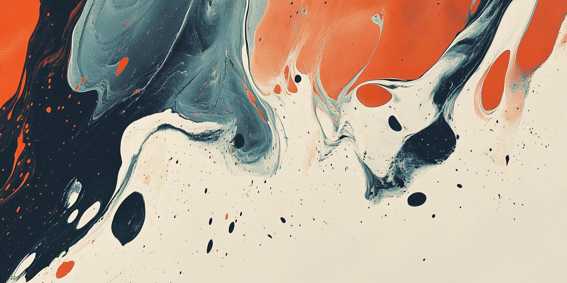 Abstract fluid art featuring a blend of dark blue, orange, and white hues with scattered speckles, creating a dynamic and mesmerizing design. photo