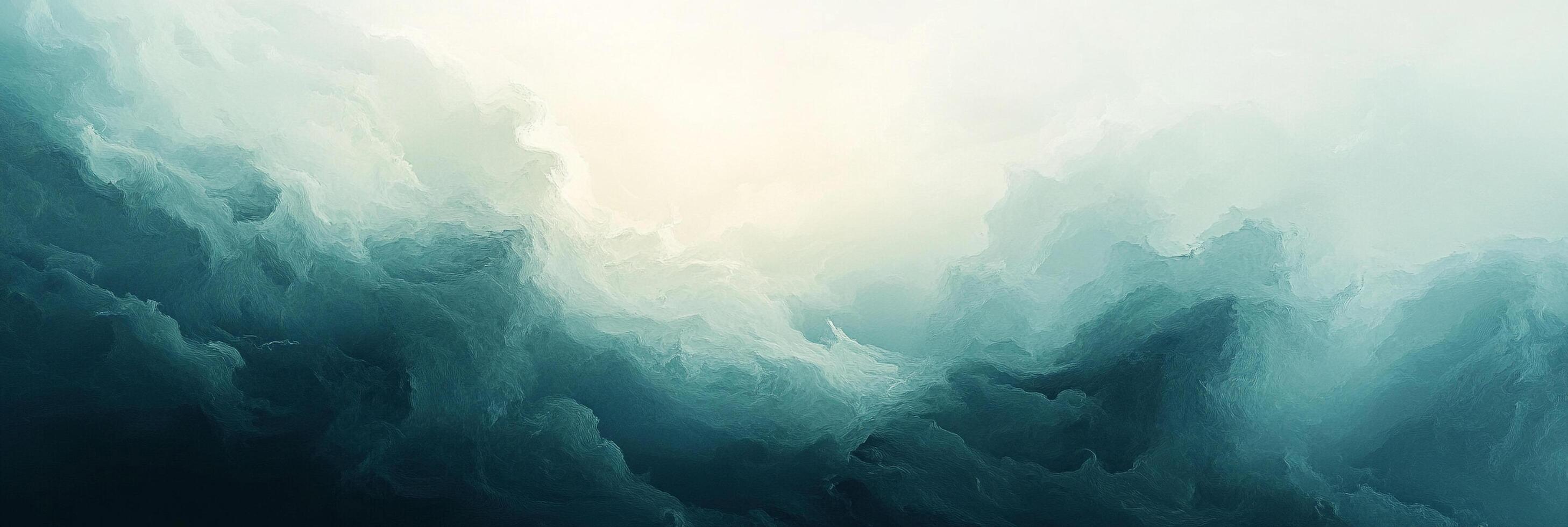 A captivating landscape with layers of soft, undulating blues and whites, resembling a serene mountain range shrouded in dreamy fog. photo