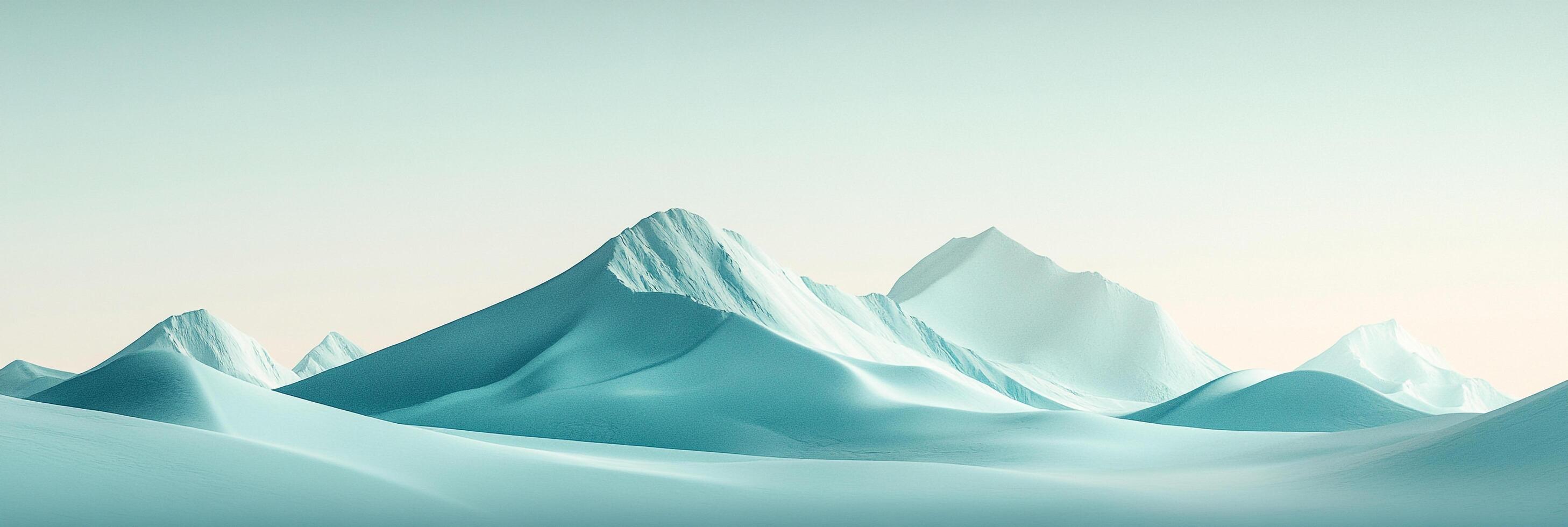 Abstract landscape featuring snow-covered peaks and rolling hills, bathed in soft, cool tones. Serene and minimalist composition. photo