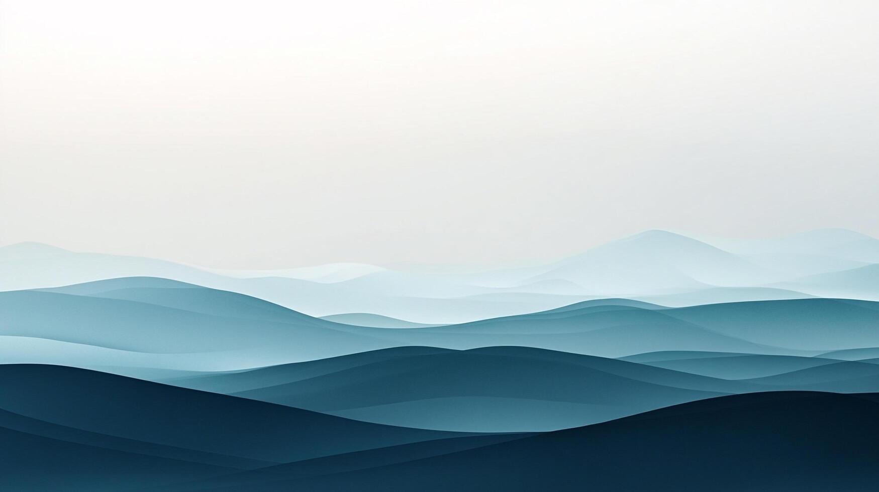 Abstract illustration of rolling, misty mountains in varying shades of blue, fading into a soft, pale sky, evokes serenity and peacefulness. photo